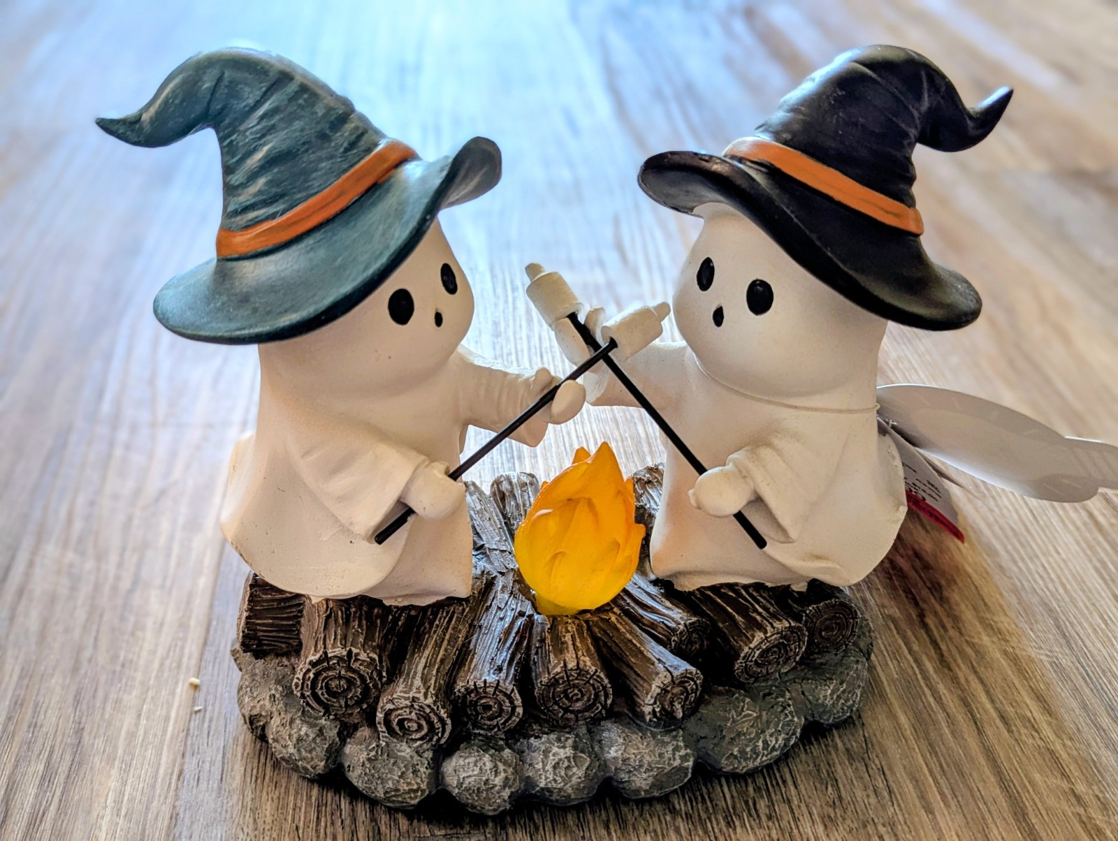 Ghoulish Halloween Ghosts roasting marshmallows over Glowing Campfire, LED light