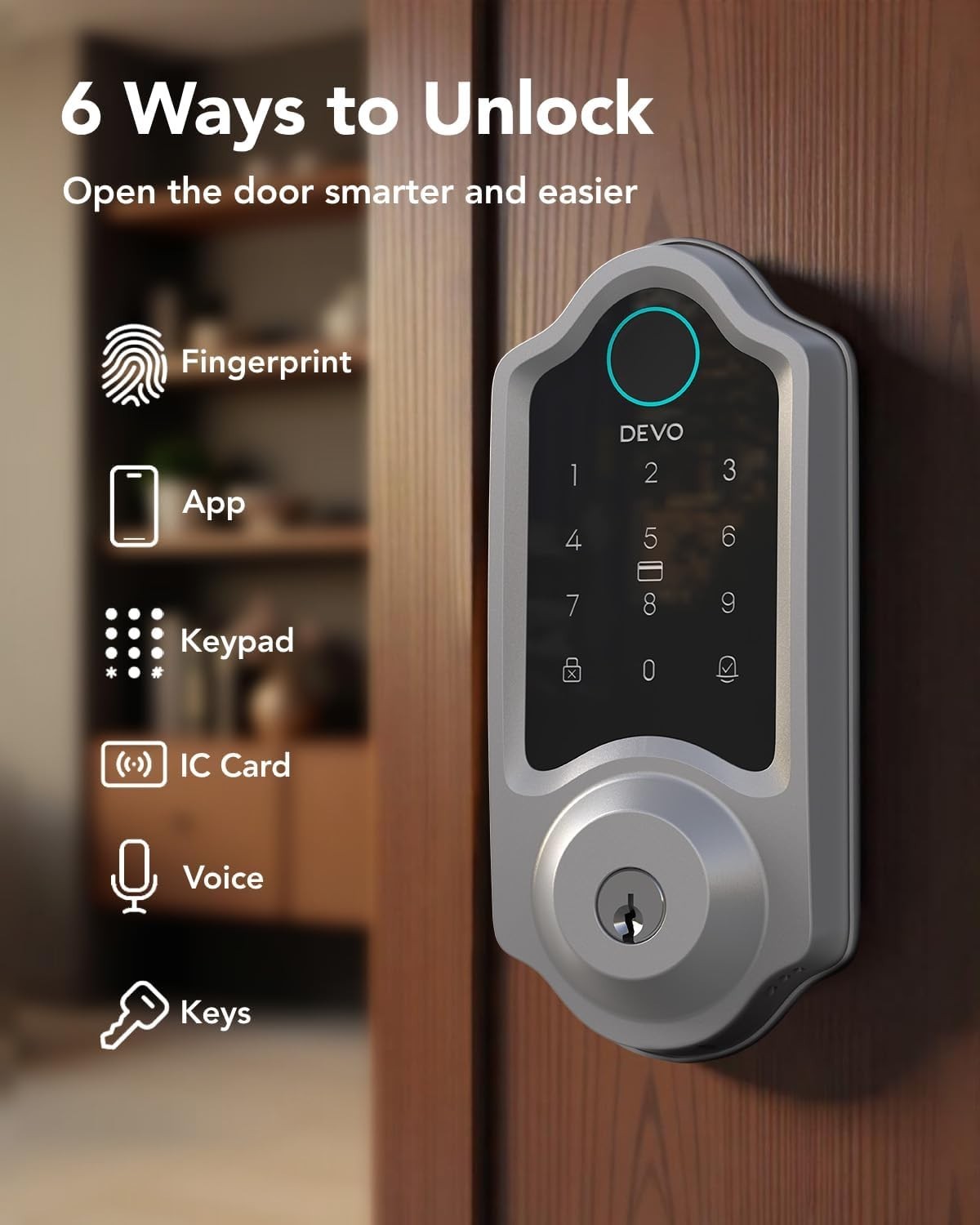 6-in-1 Keyless Entry Door Smart Lock with Doorbell,  With App Remote, Wi-Fi.