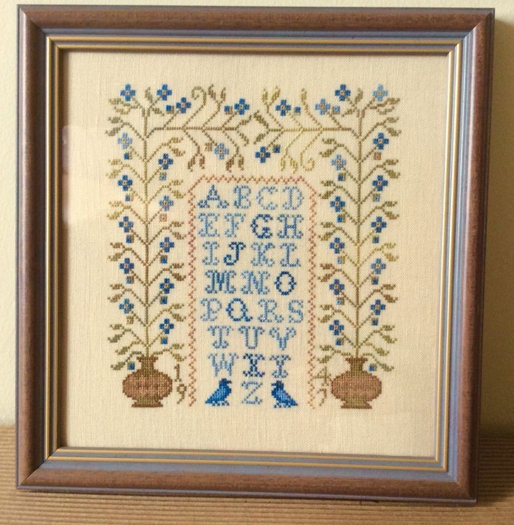 Forget Me Not Cross Stitch Pattern Sampler Primitive ABC Bluebird Garden