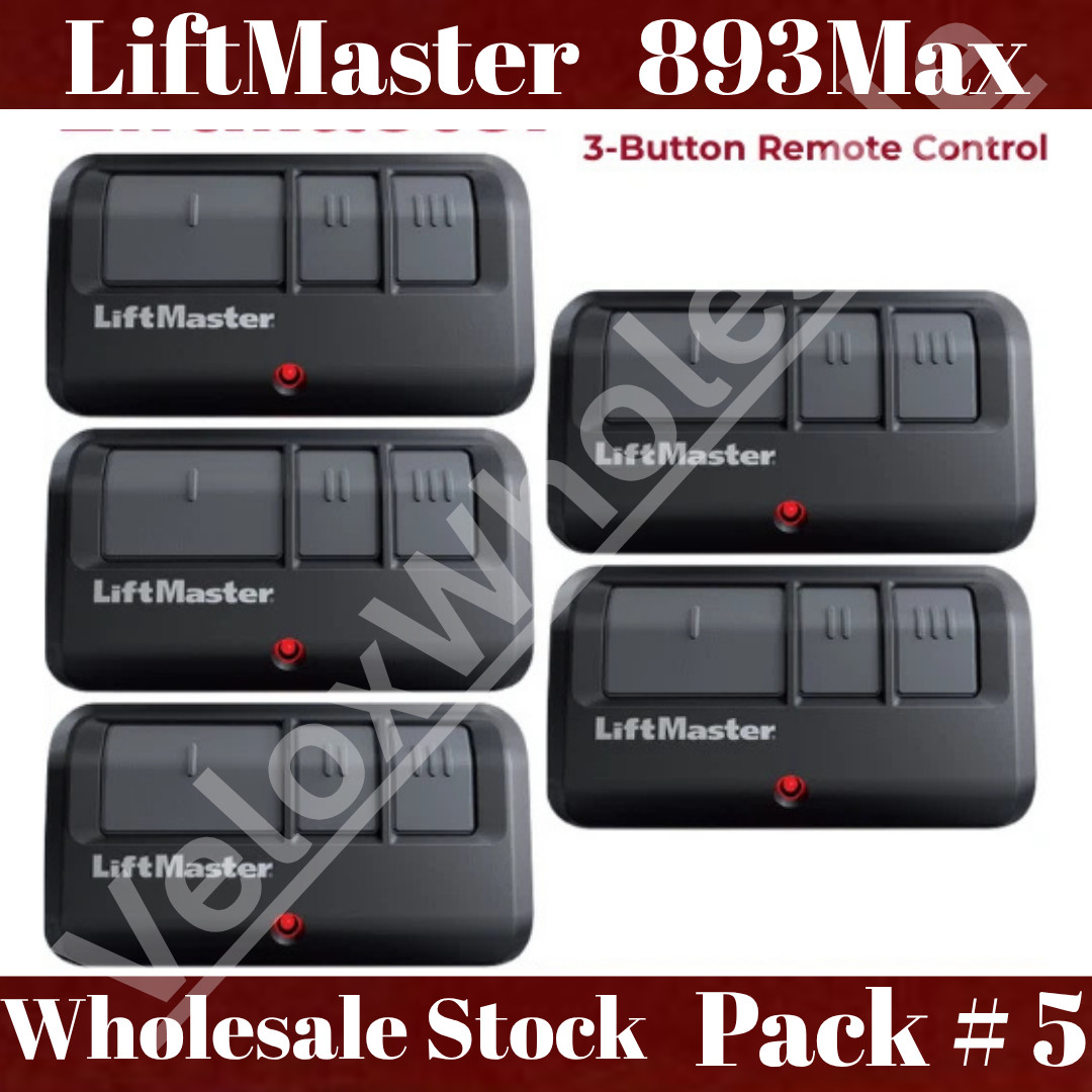 5 PACK LiftMaster 893MAX 3 Button Visor Remote Control Garage Door Opener