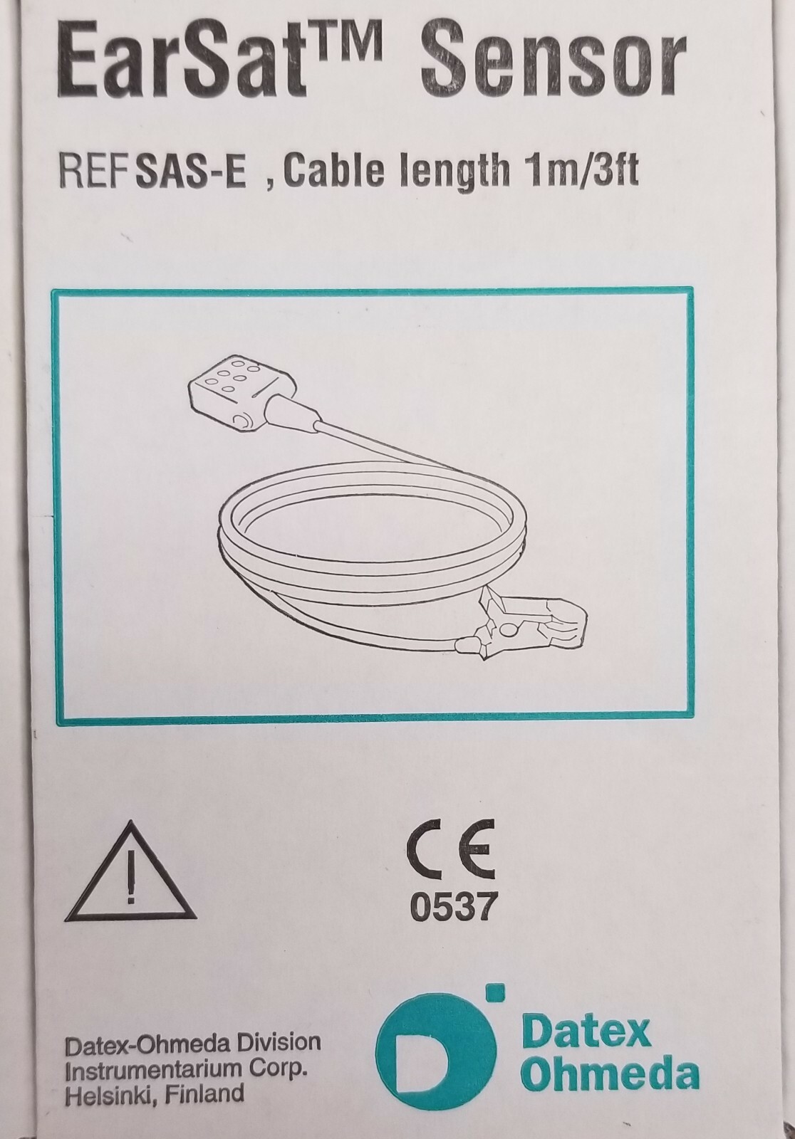 (N) Datex Ohmeda / EarSat Sensor  ref: SAS-E  / Cable length 1m/3ft   (C19)