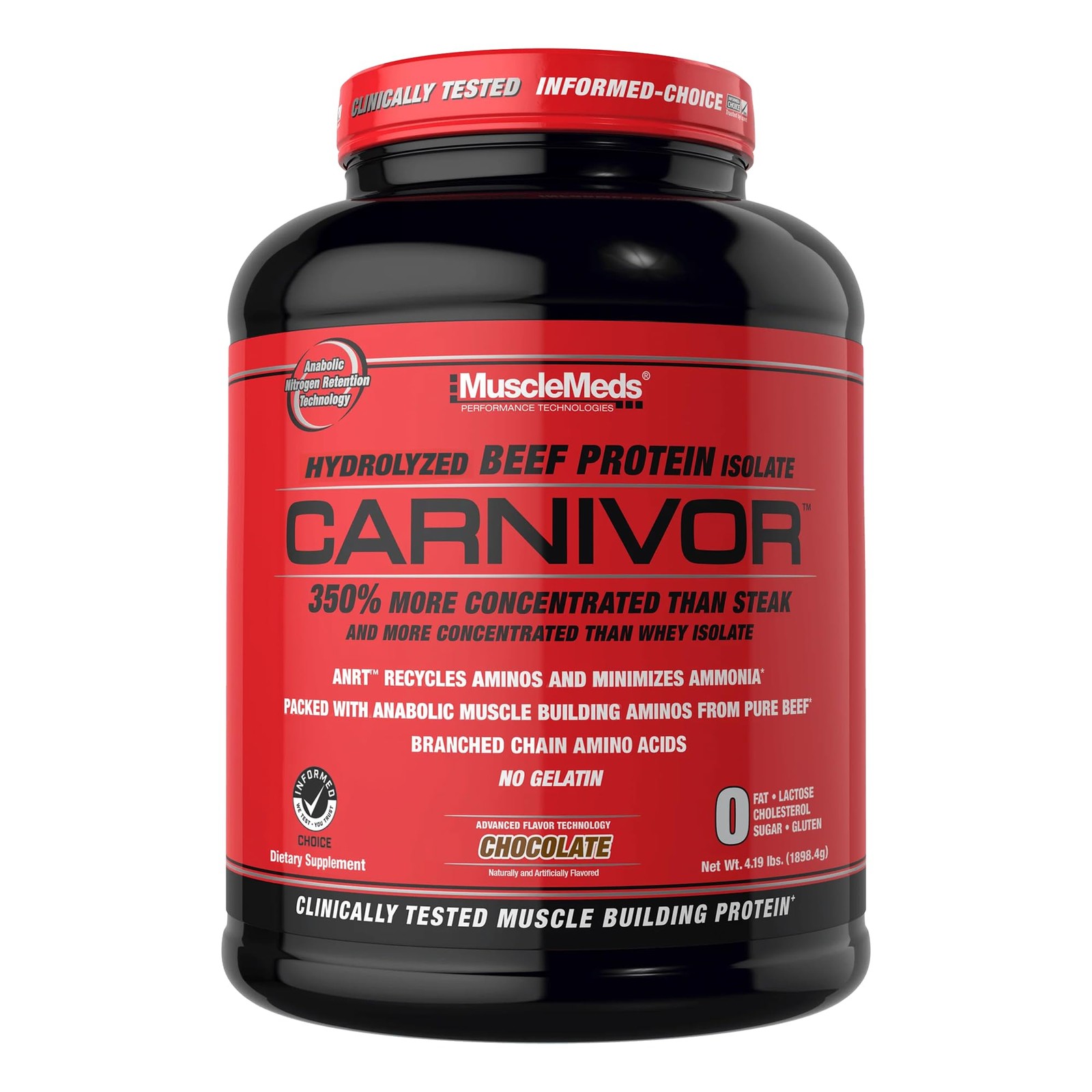 MuscleMeds Carnivor Hydrolyzed Beef Protein Isolate Powder Chocolate 4lb Ex 6/28
