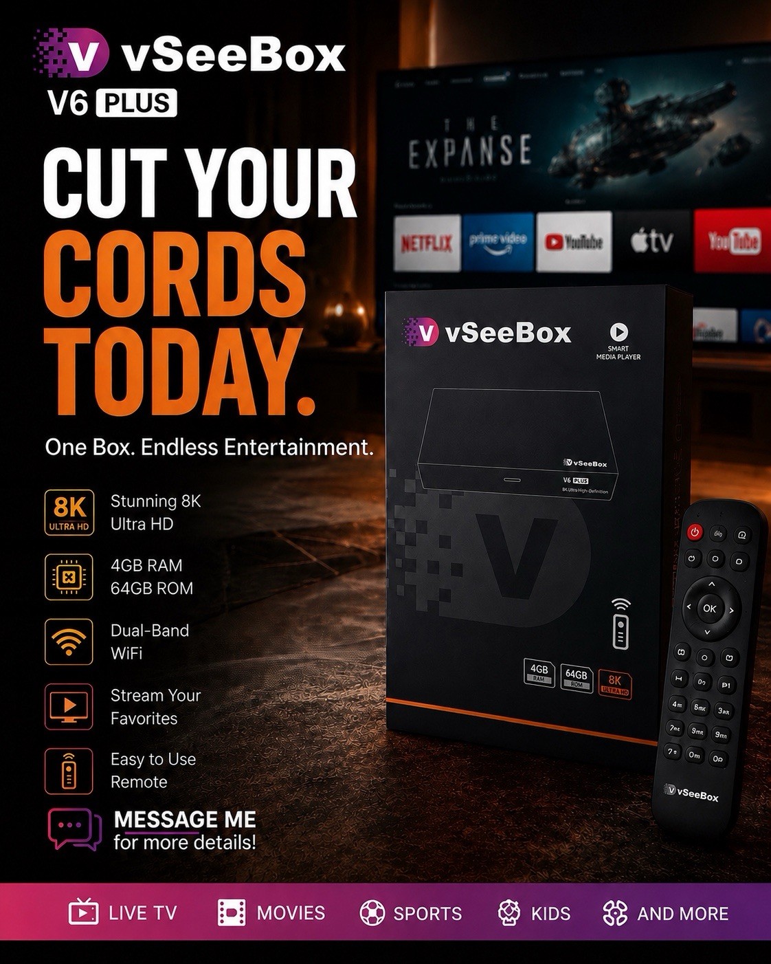 vSeeBox V6 Plus Android Streaming Box | 8K Ultra HD