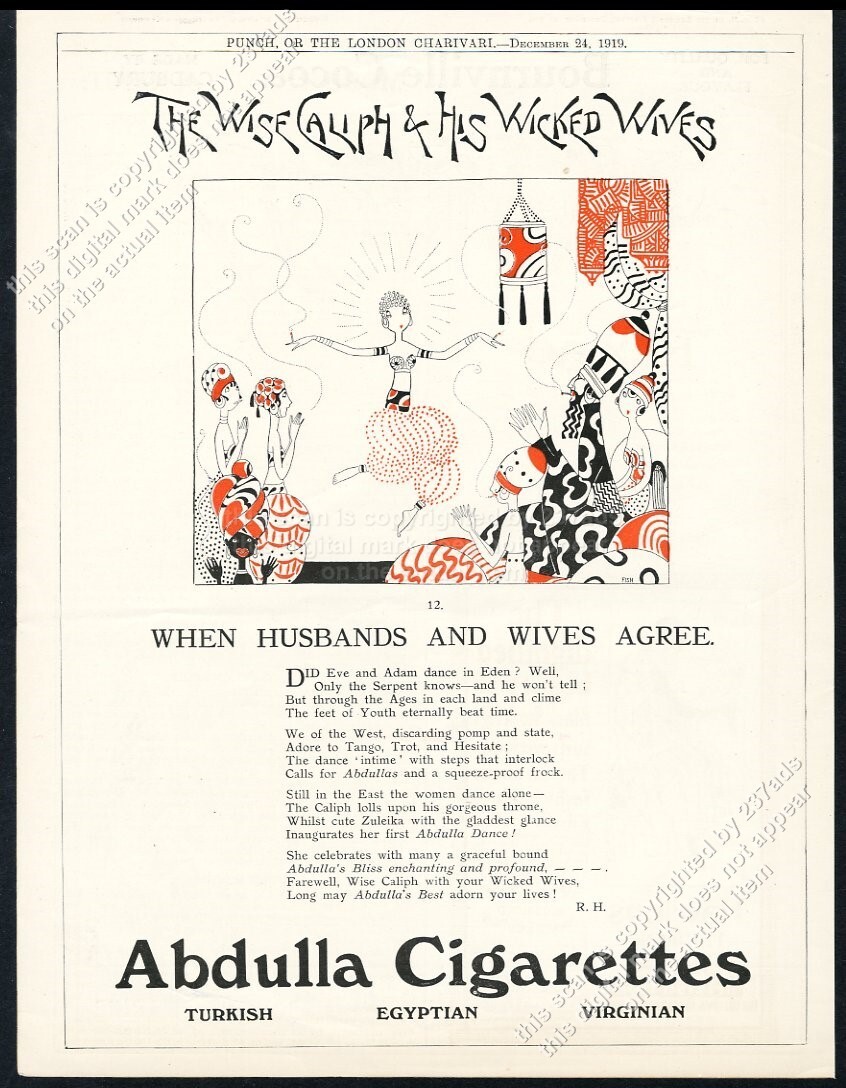 1919 Anne Harriet Fish art Abdulla Cigarettes vintage print ad