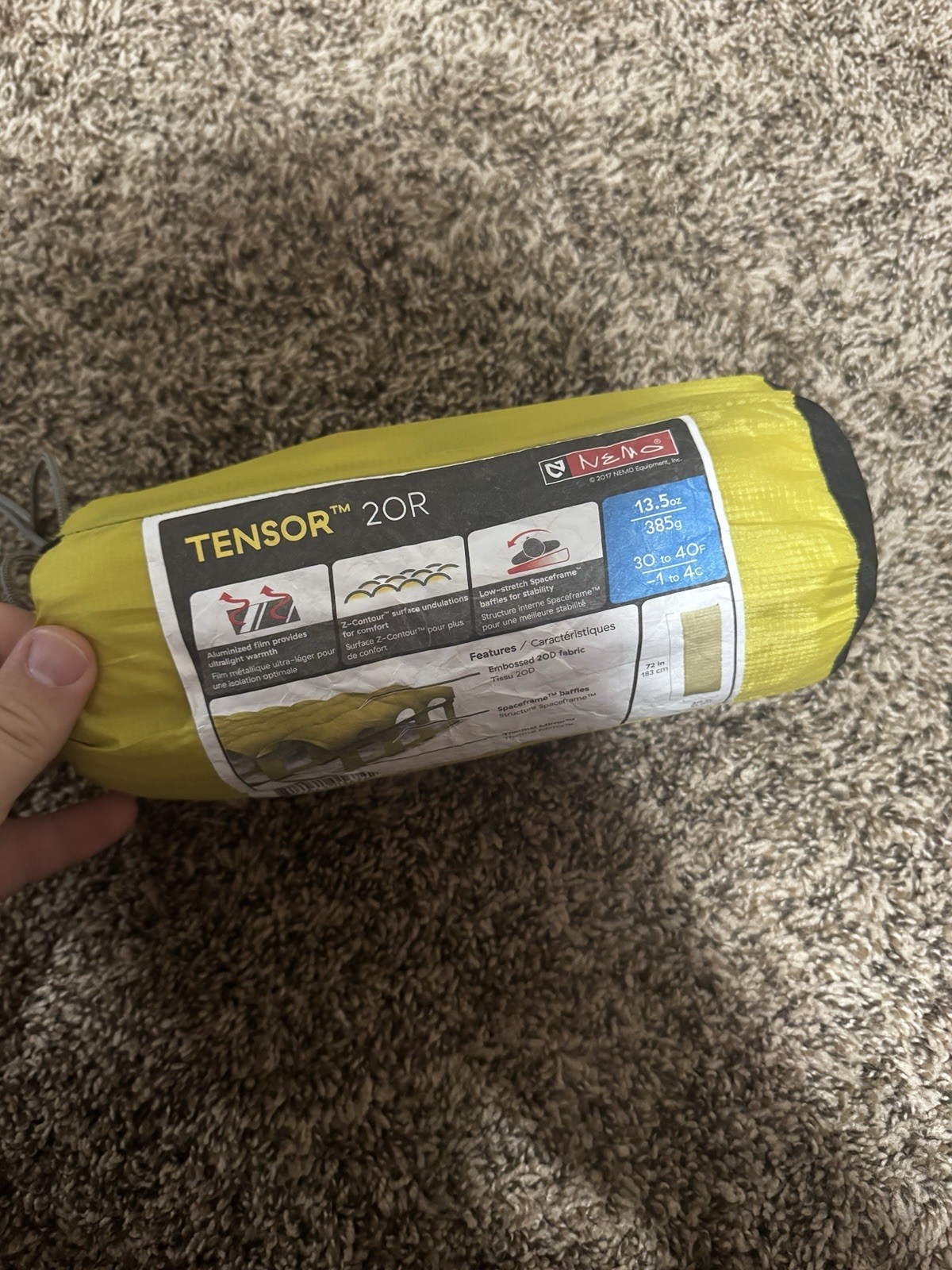 NEMO Tensor 20R Ultralight Insulated Air Pad 72x20 backpacking
