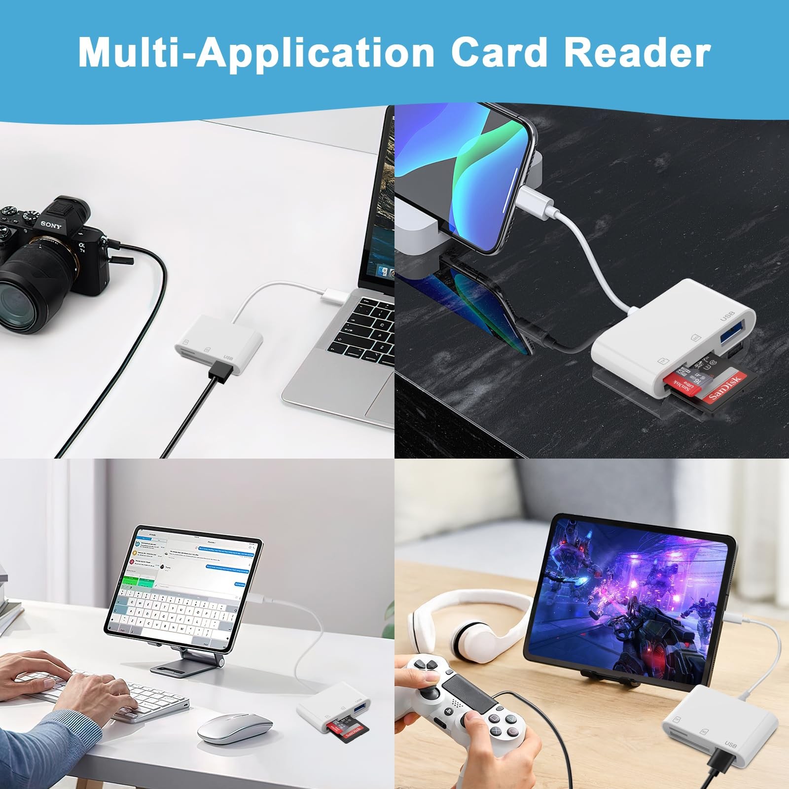 SD Card Reader USB to Micro SD,Dual Slots with Adapter for Digital , iPhone 1...