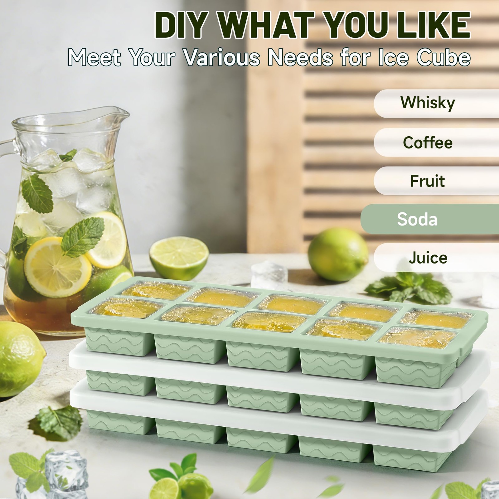 Ice Cube Tray with Lid – 3 Pack 2 Tbsp Ice Trays for Freezer, Stackable, BPA-...