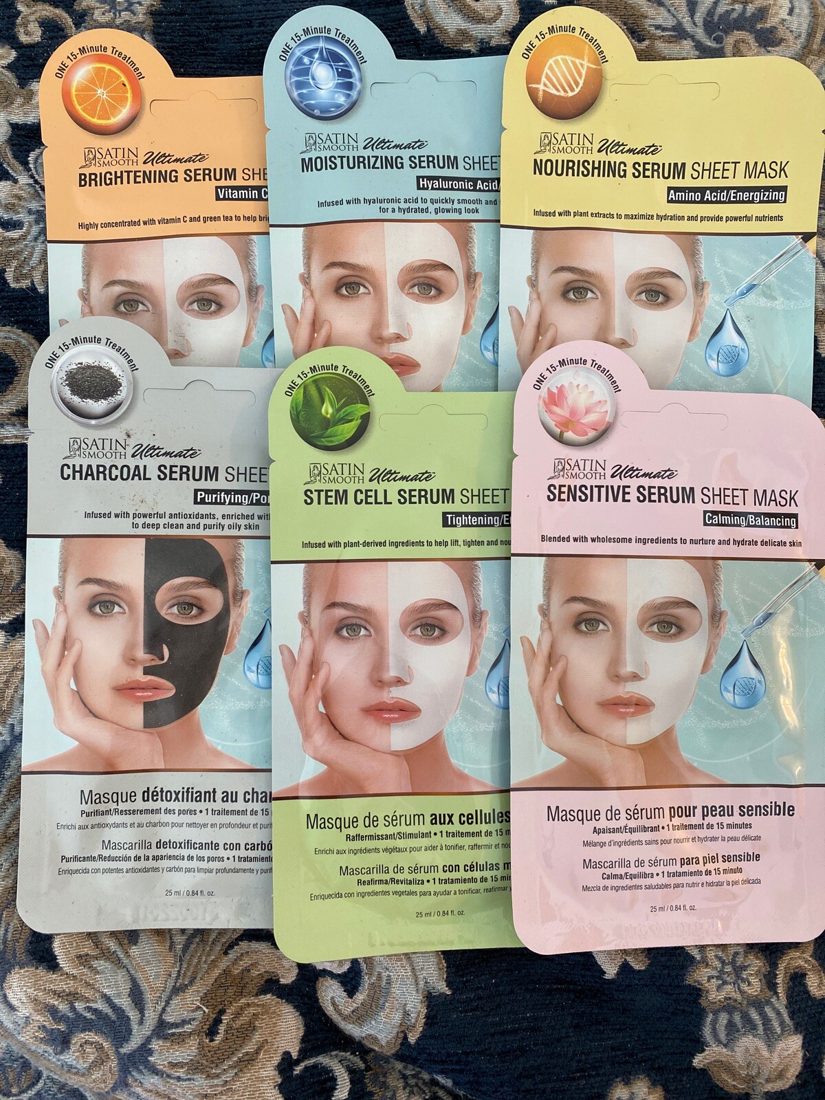 Satin Smooth Lot Of 6 Serum Sheet Masks 25ml Each