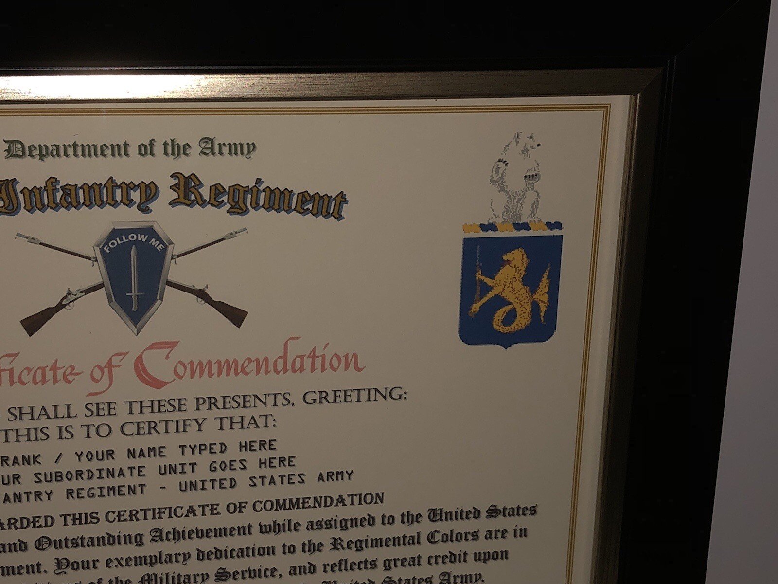 31ST INFANTRY REGIMENT / COMMEMORATIVE - CERTIFICATE OF COMMENDATION