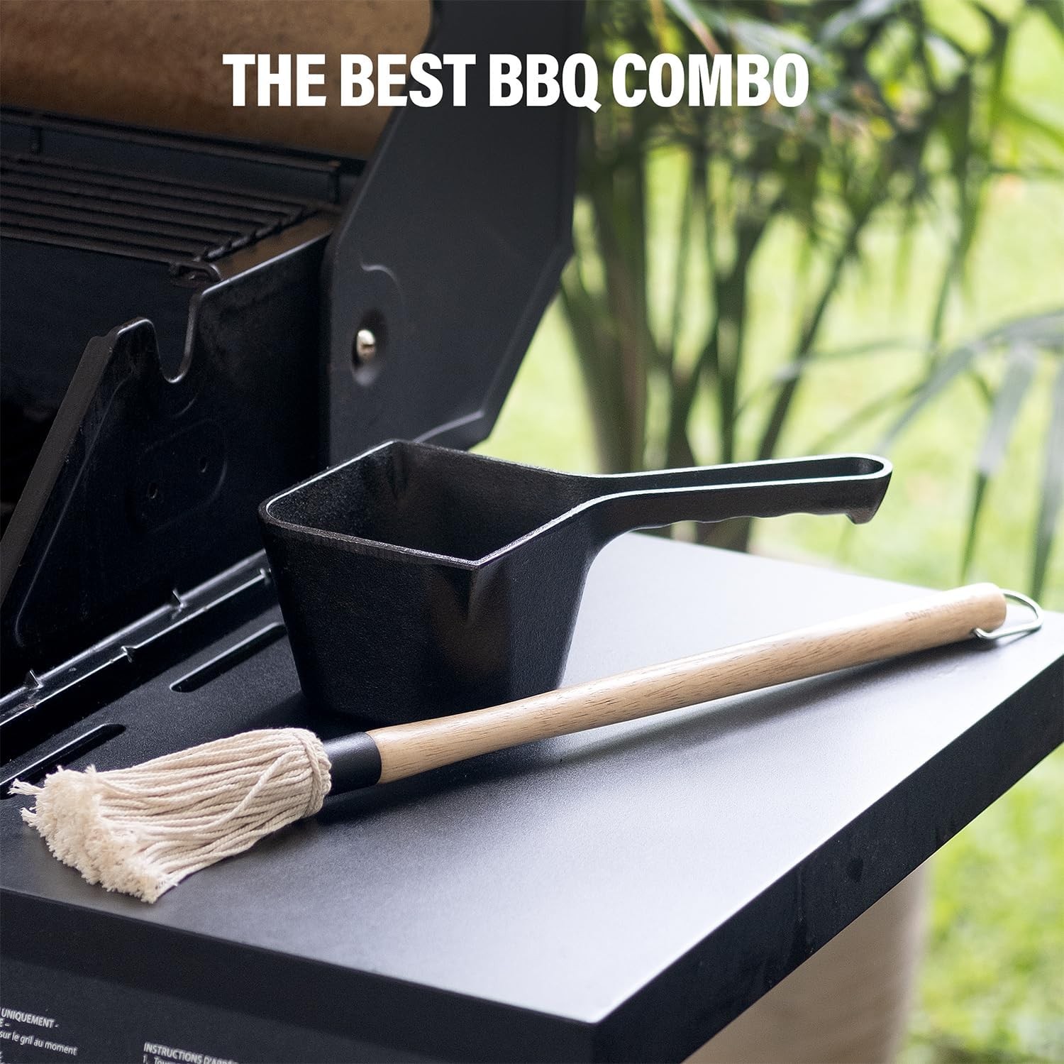 Cast Iron Sauce Pot with BBQ Mop Brush – Small Basting & Mop...
