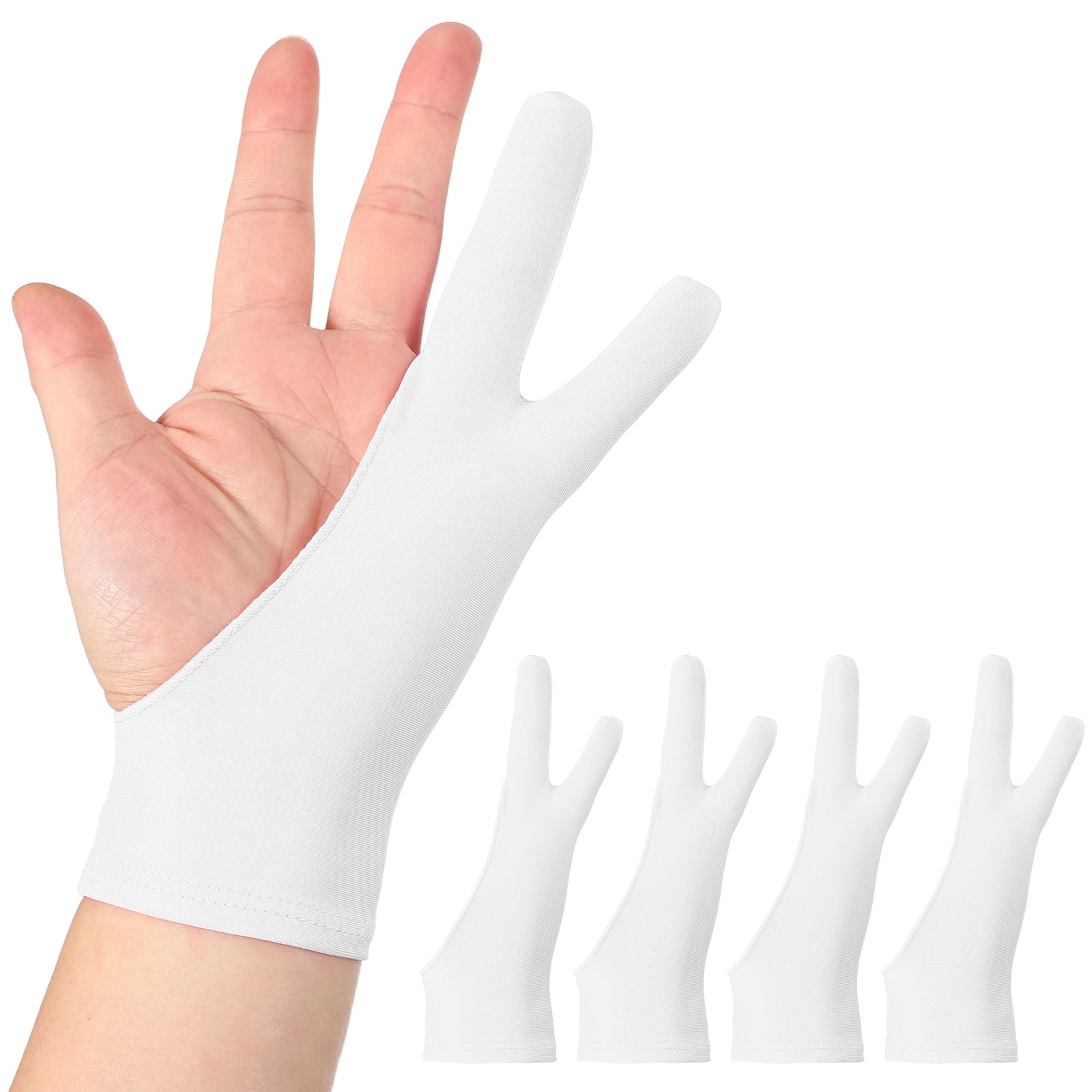 4pcs Artist Drawing Glove S Size Two Fingers Graphics Painting Glove, White