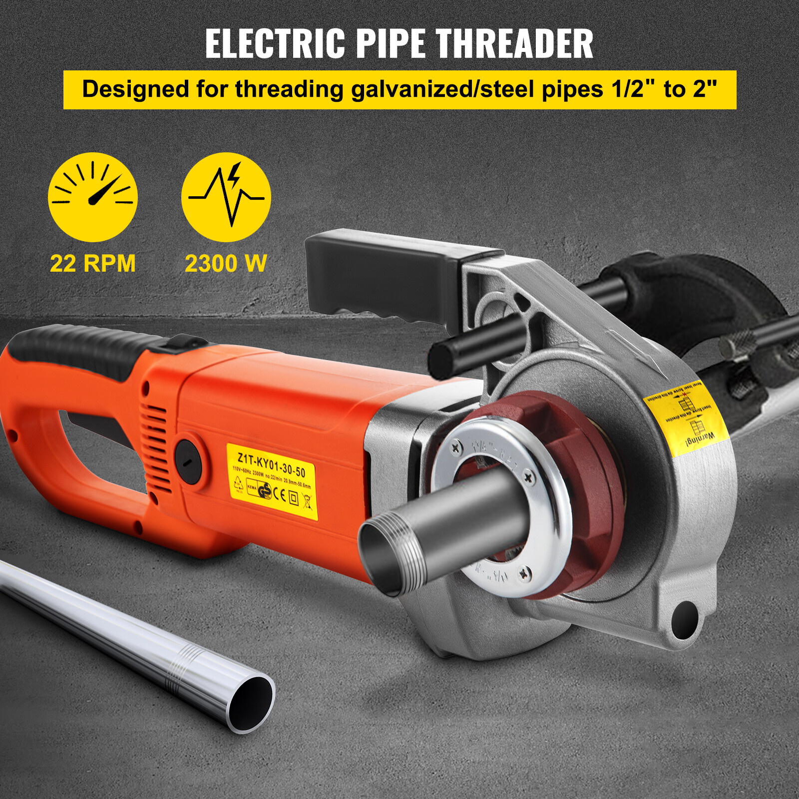 VEVOR Electric Pipe Threader Pipe Threading Machine 2300W 6 Dies 1/2-2" Portable