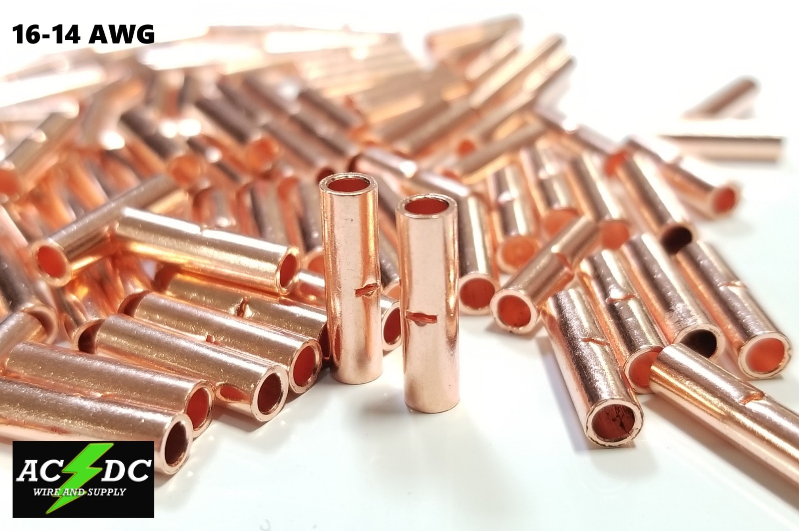 14-16 GAUGE 25 PK UNINSULATE​D  BARE COPPER BUTT CONNECTOR TERMINAL WIRE