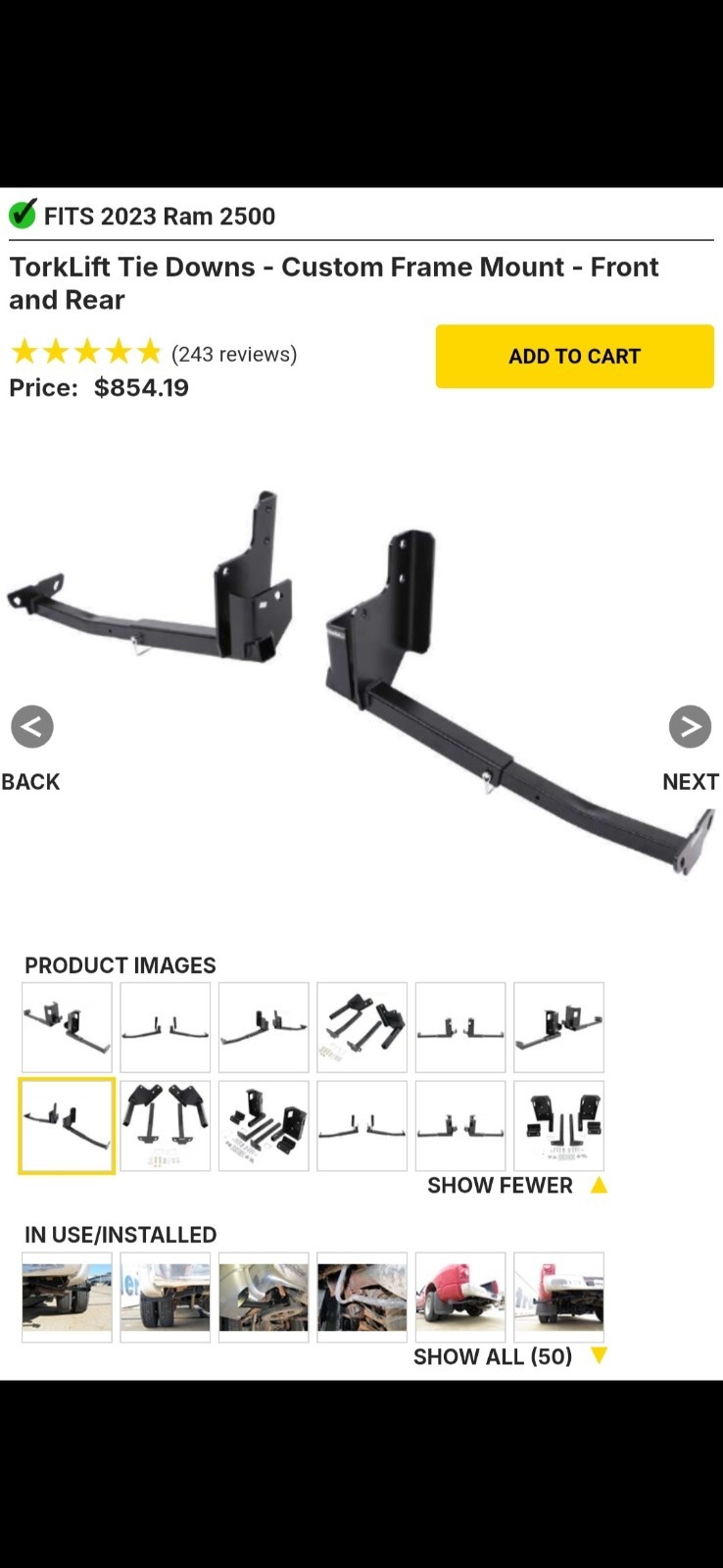 Torklift Front and Rear Custom Frame-Mounted Camper Tie-Downs for Ram D2140