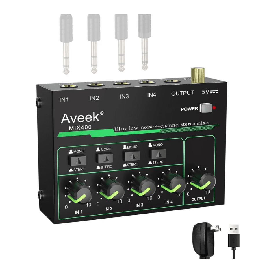Aveek 4 Channel Mixer - Mini 4 Stereo Audio Mixer