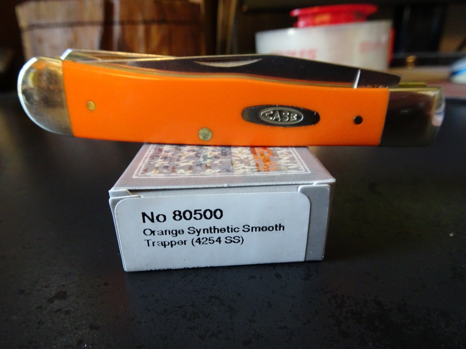CASE XX 3.5" ORANGE MINI TRAPPER SYNTHETIC HANDLE POCKET KNIFE 2- TRU-SHARP BL