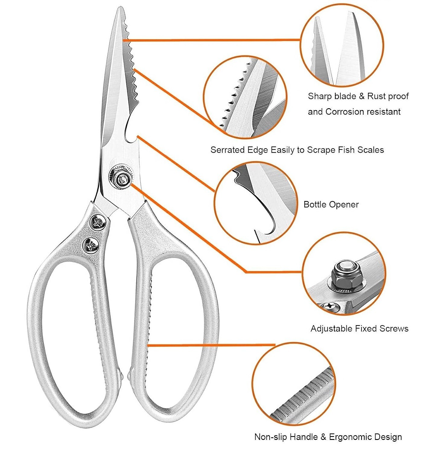 Heavy Duty Sharp Poultry Kitchen Shears Multi Function Cooking Scissors NEW
