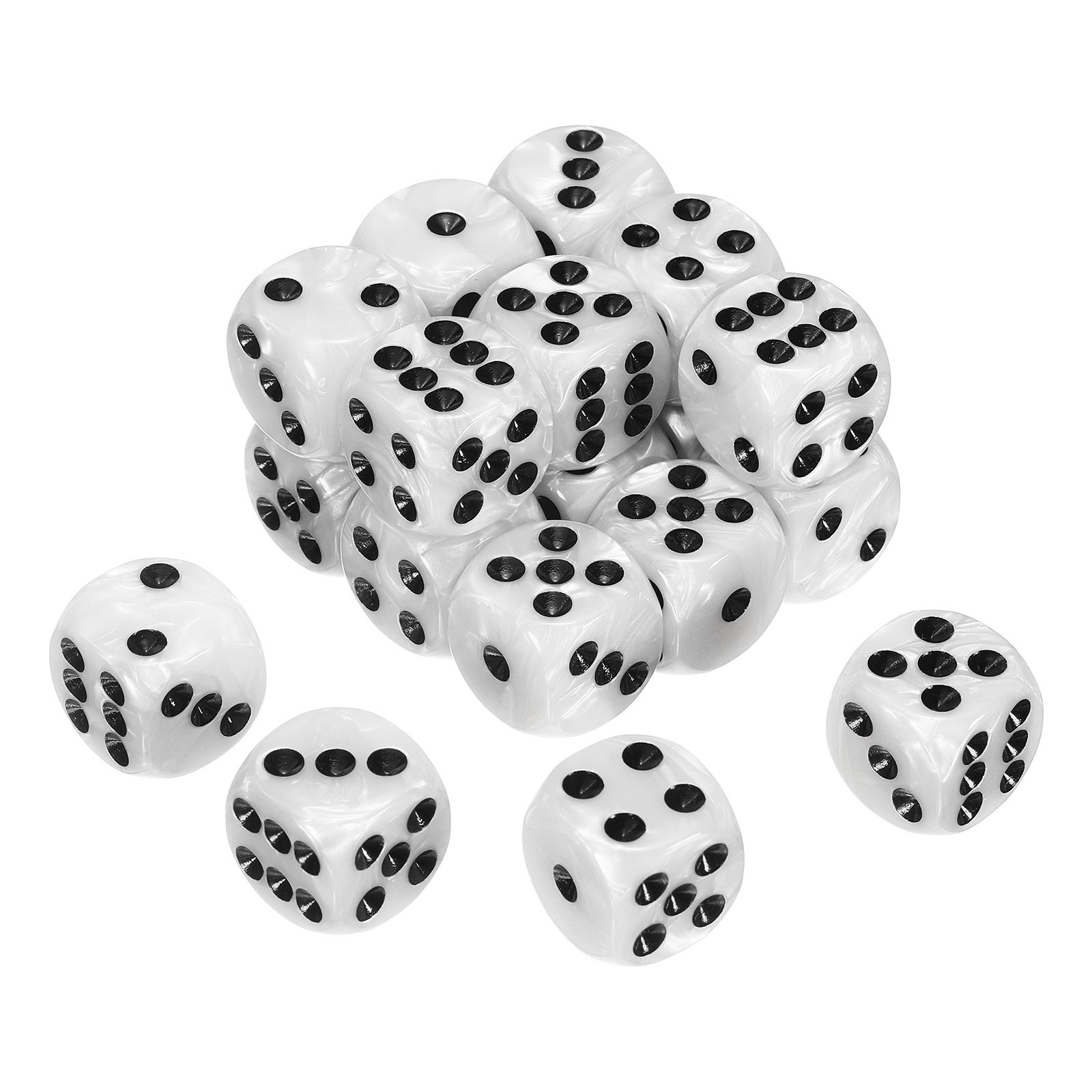 20Pcs 6 Sided Colored Standard Dice, Acrylic D6 Pearl Pattern Dice, Black Point