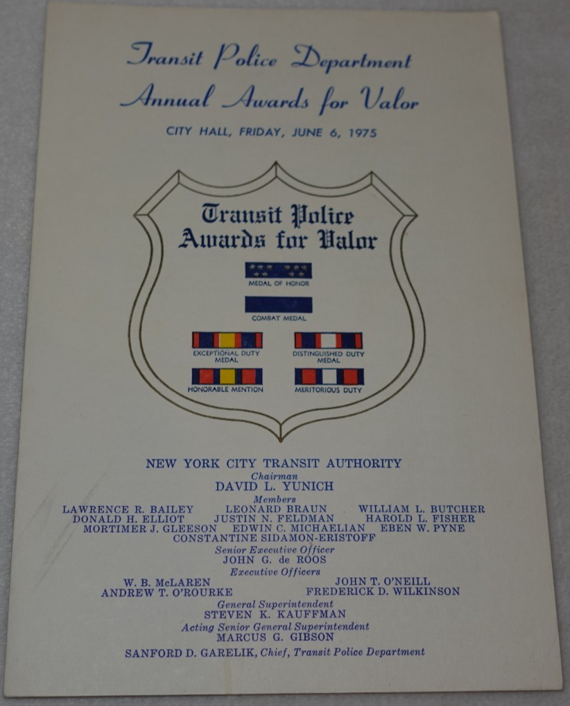 New York City Transit Police Department 1975 Annual Awards for Valor Program
