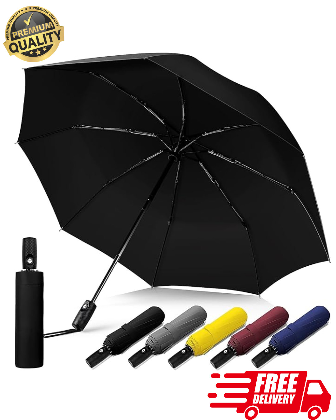 Windproof Umbrella Compact Open Close UV Protection 8 Rib Portable Auto