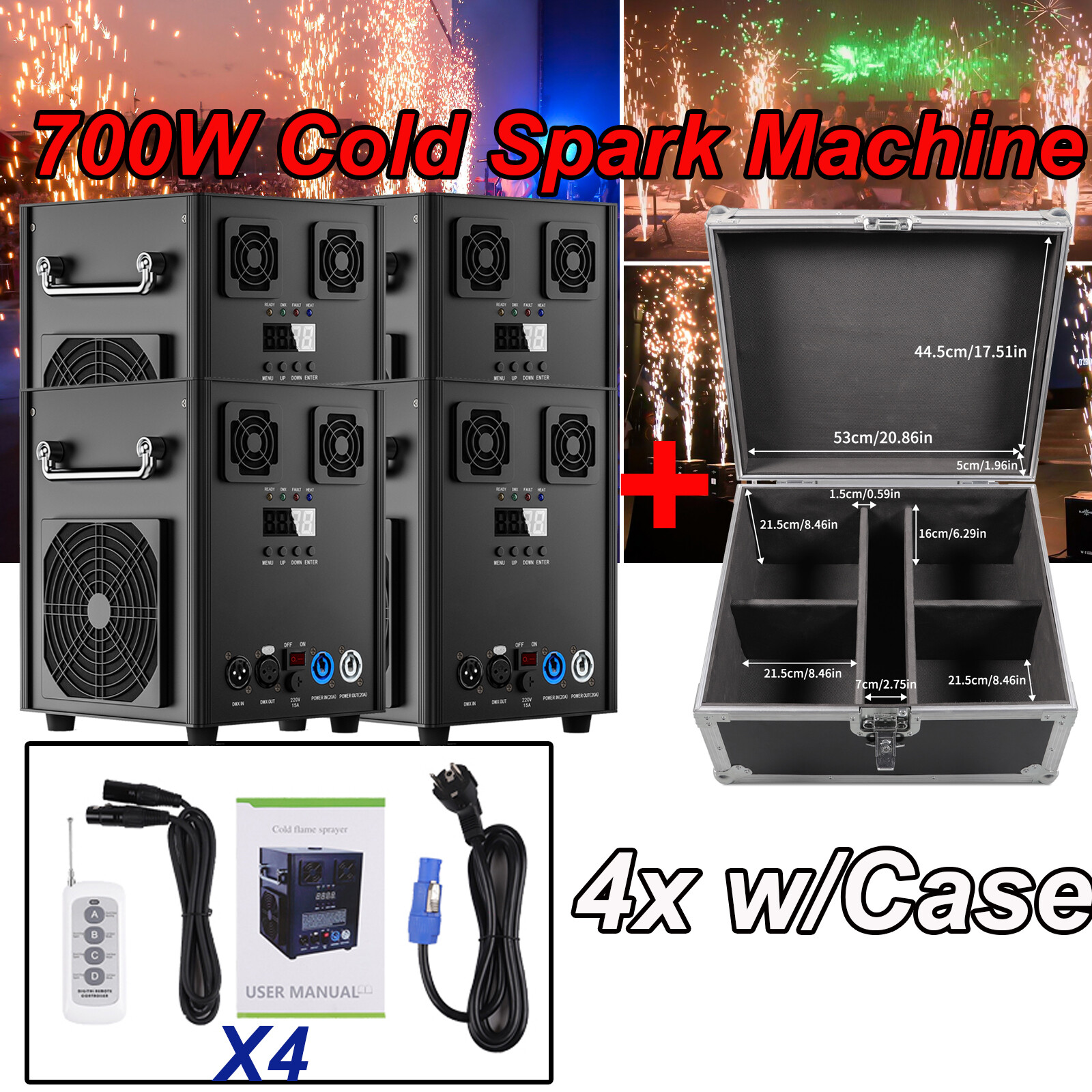 GdjRttk Cold Spark Machine 700W Stage Effect DMX Firework DJ Wedding 6.6-9.8fts