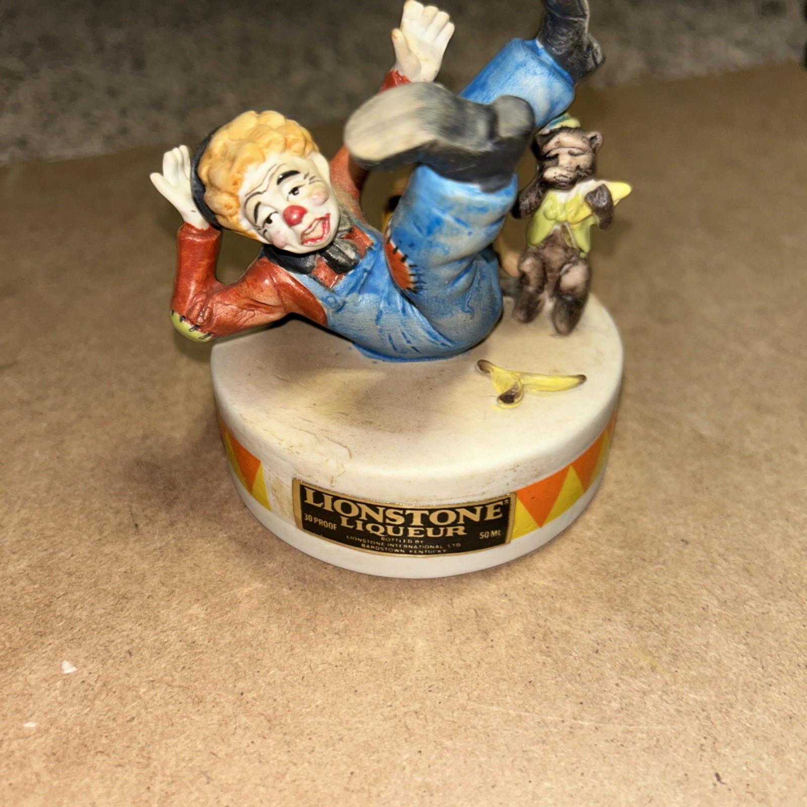Lionstone Clown Porcelain Decanter Liqueur Vintage 1970s, "Monkey Business"