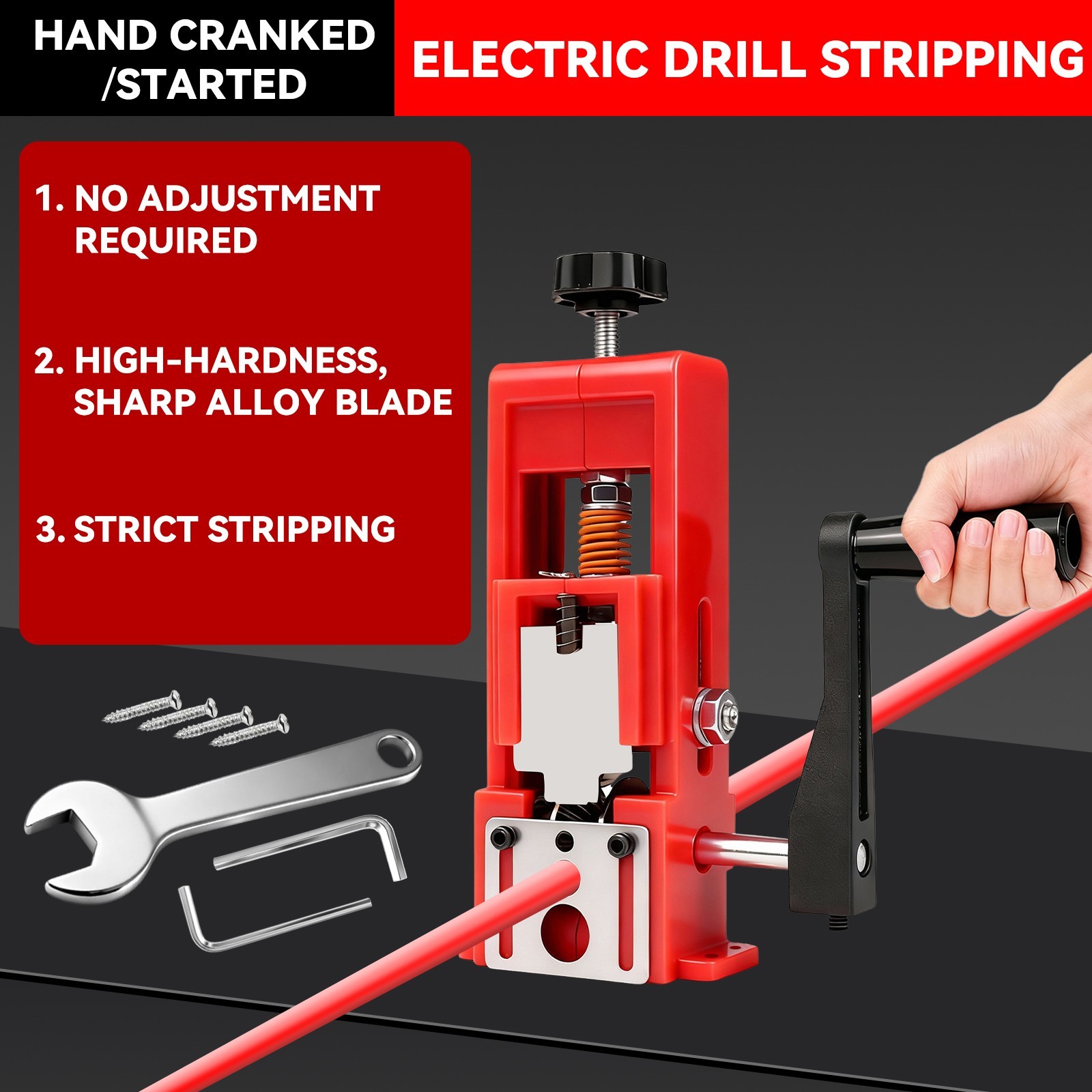 Wire Stripper Machine Hand Crank & Drill Driven Scrap Cable Peeler Tool 14AWG-1"