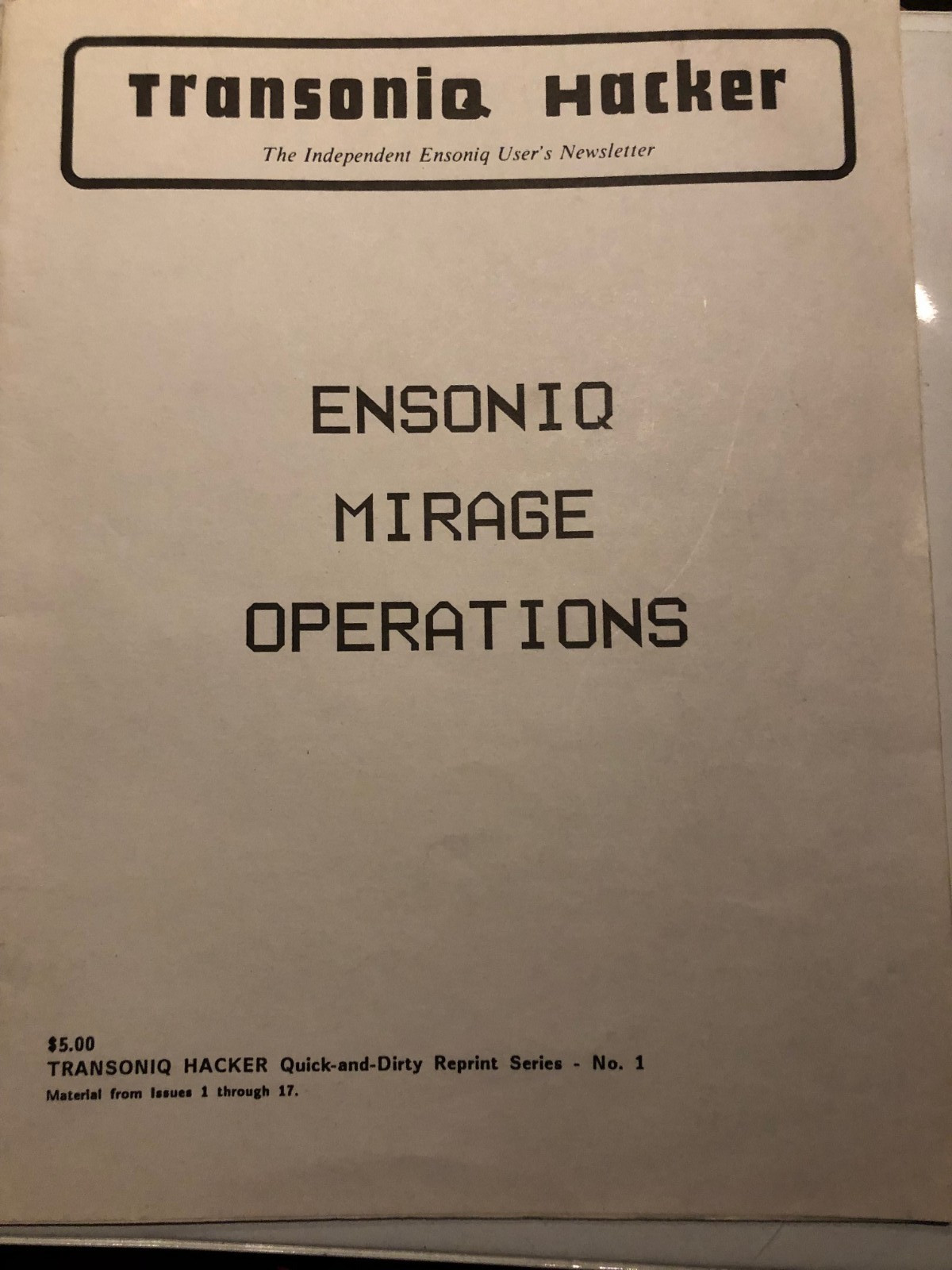 Ensoniq Mirage TRANSONIQ HACKER MAGAZINE Ensoniq Mirage Operations