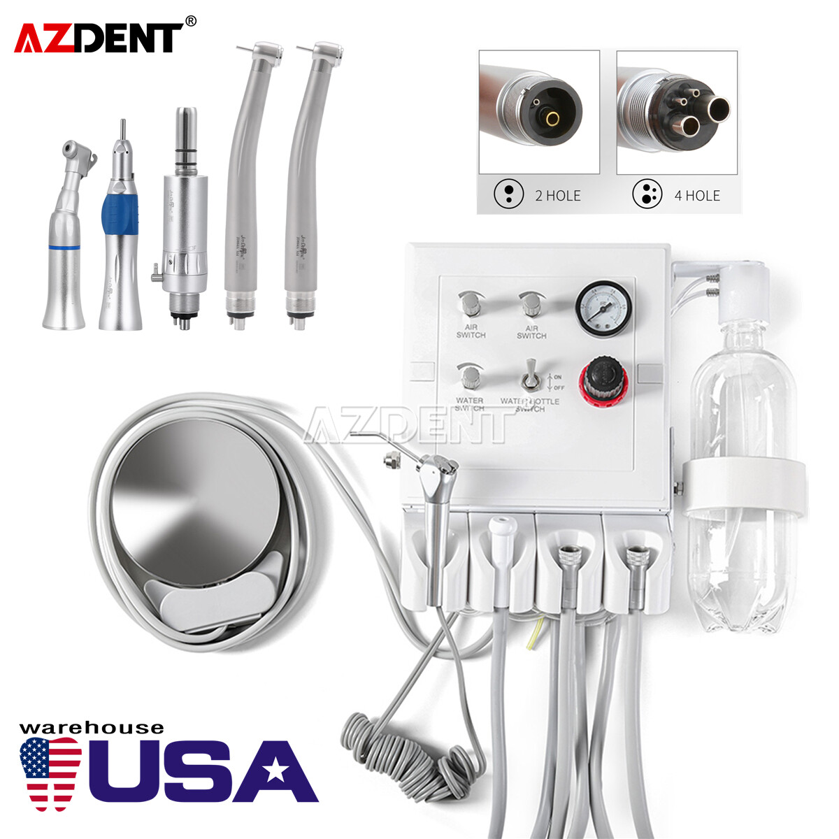Portable Dental Turbine Unit Air Compressor/High Low Speed Handpiece Kit 4/2Hole