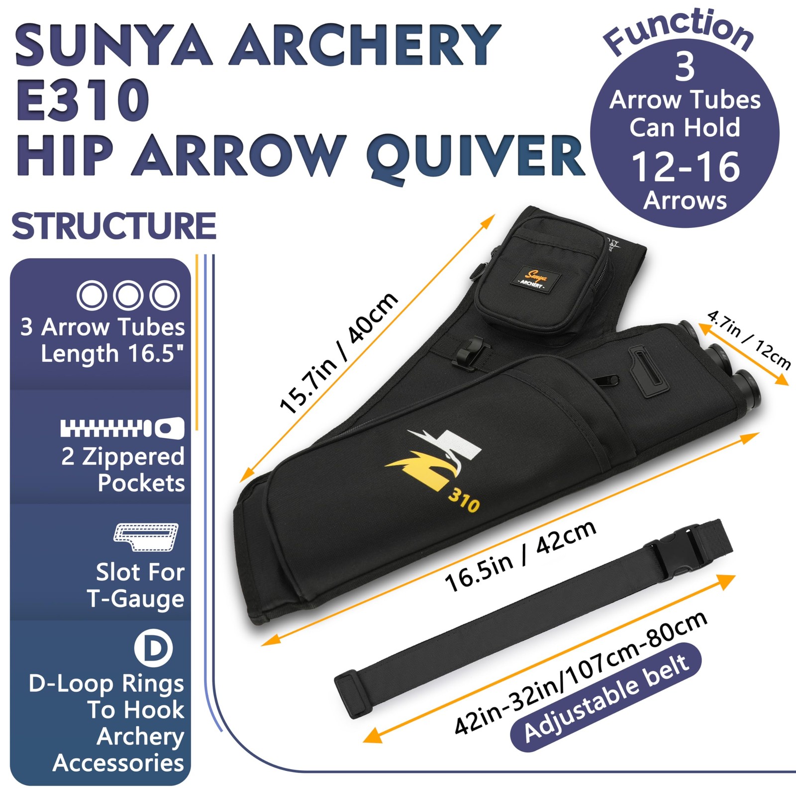 SUNYA R310Black Hip Quiver for Target Archery Black