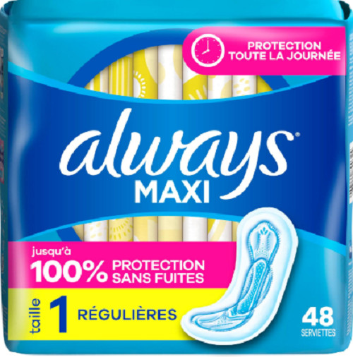 Always Maxi Feminine Pads For Women, Size 1 Regular Absorbency 48 Count