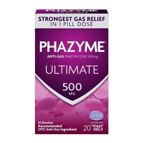 Phazyme Ultimate Strength Anti-Gas Simethicone 500mg 20 Fast Gels
