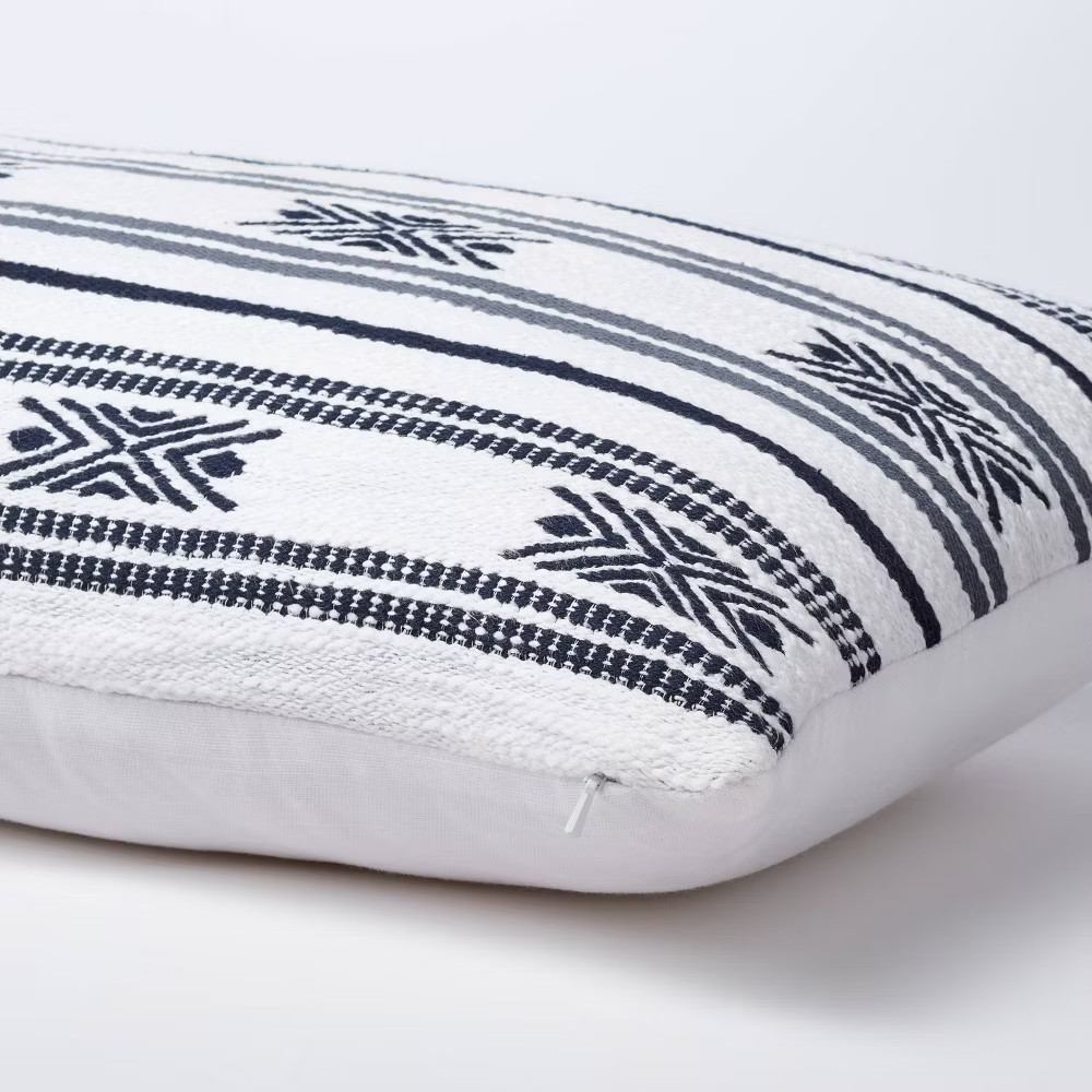 Oversized Oblong Woven Stripe Decorative Throw Pillow Ivory/Slate Blue -