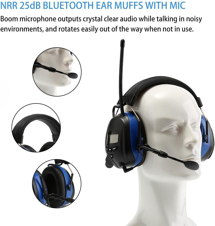 Digital Radio Ear Muffs,Ear Hearing Protection Earmuff with Boom Microphones,Pow