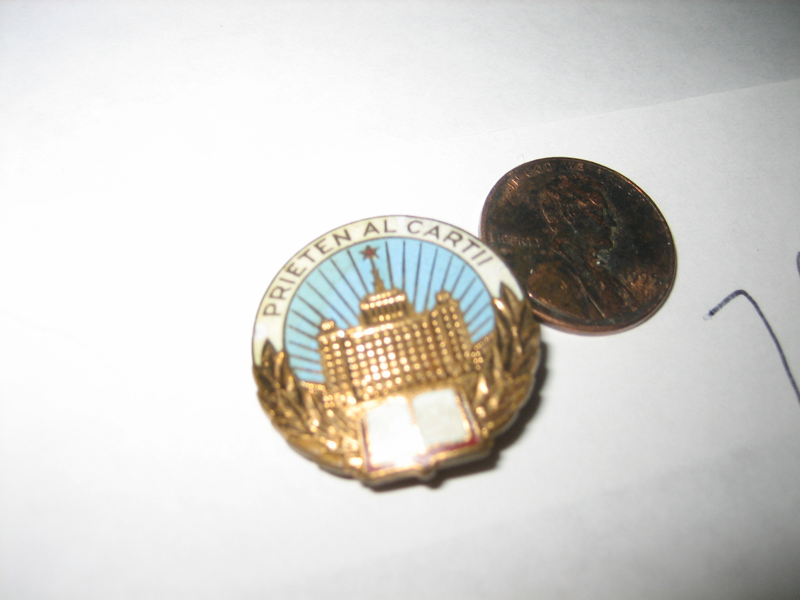 VINTAGE ROMANIAN PRIETEN ALCARTII FRIEND FRIENDS BOOK PIN BADGE
