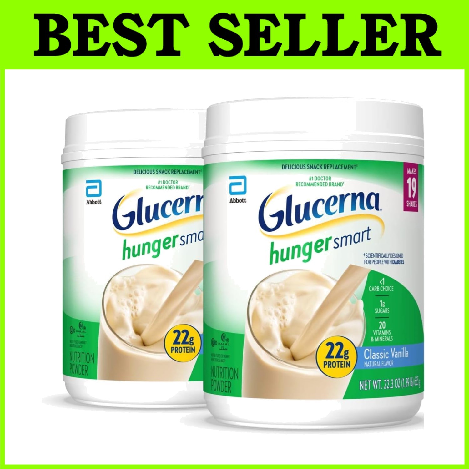 Manage Blood Sugar, 22g Protein, Hunger Smart Vanilla Powder-~