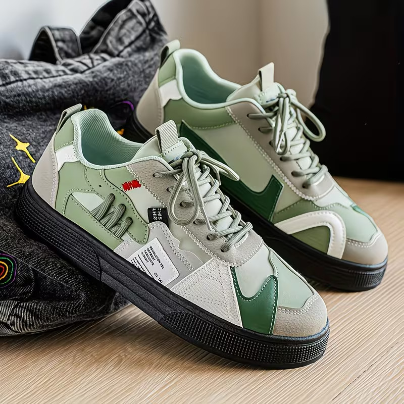 Men's Vibrant Breathable Fabric Casual Skate Shoes Slip Comfort Lace Up Sneakers