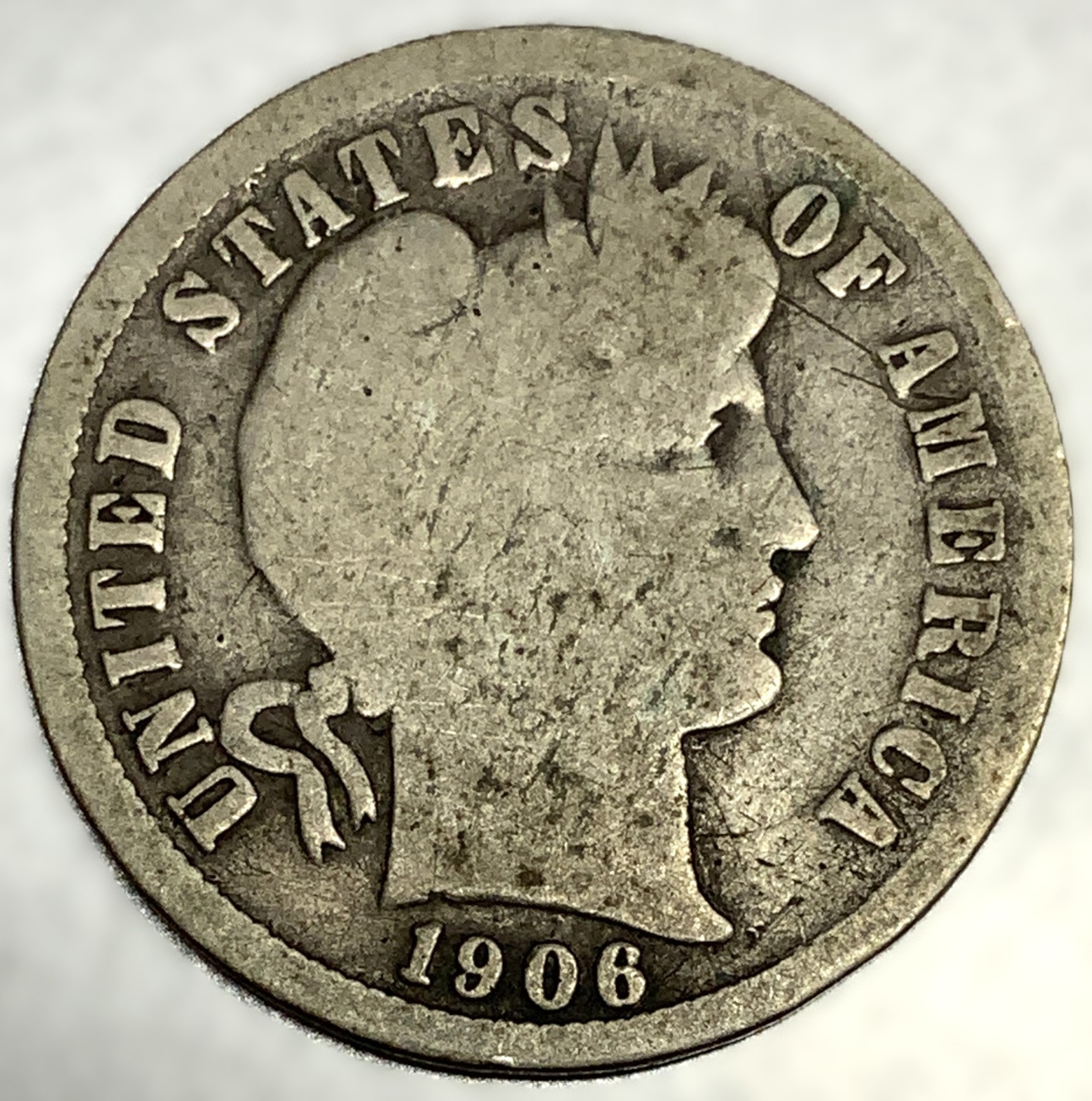 1906-P Barber Dime 90% Silver Good Circulated Condition 10c US Coin- 4118