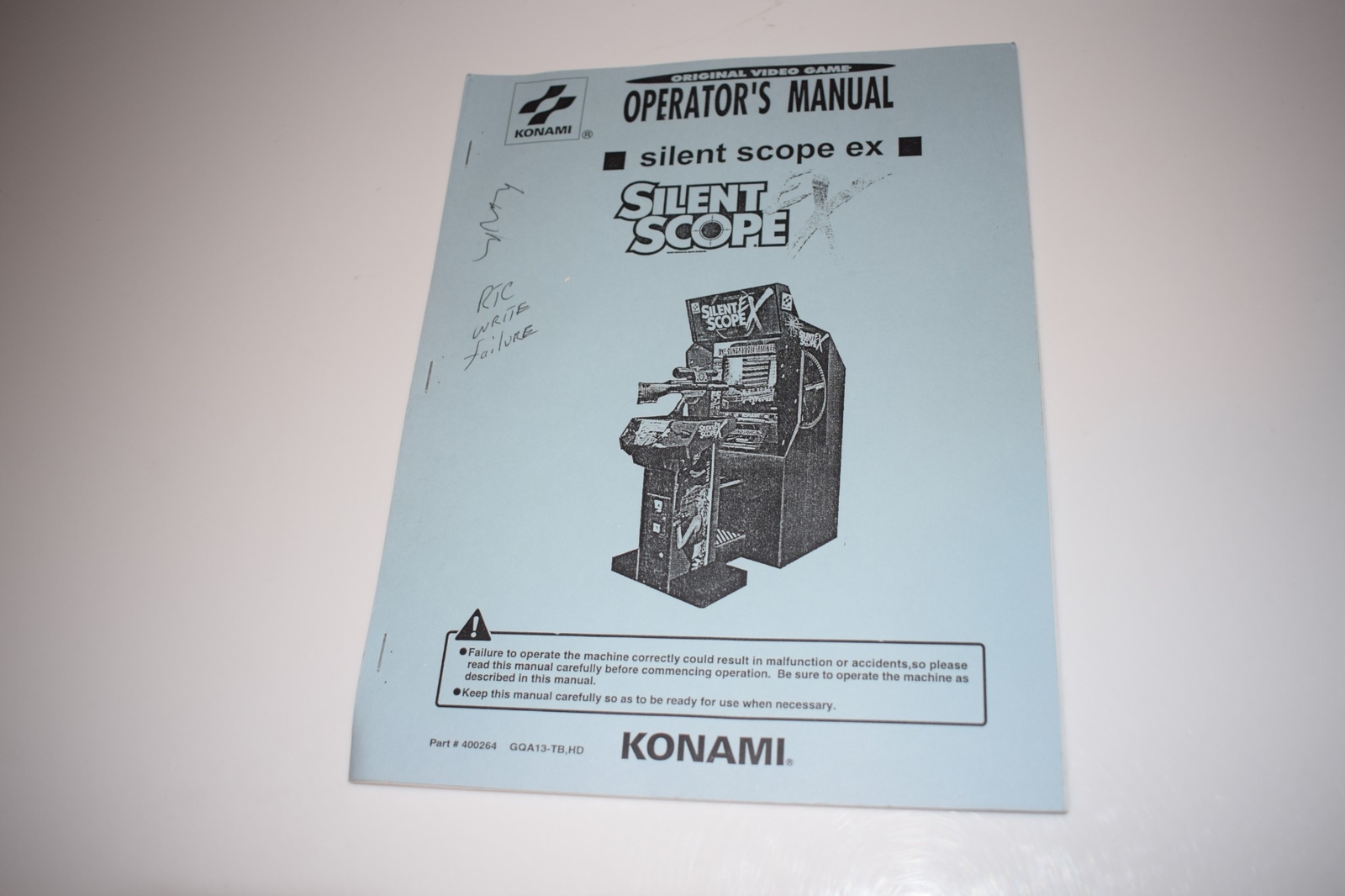 KONAMI SILENT SCOPE EX OPERATOR'S MANUAL PART #400264 GQA13-TB, HD (BOOK764)