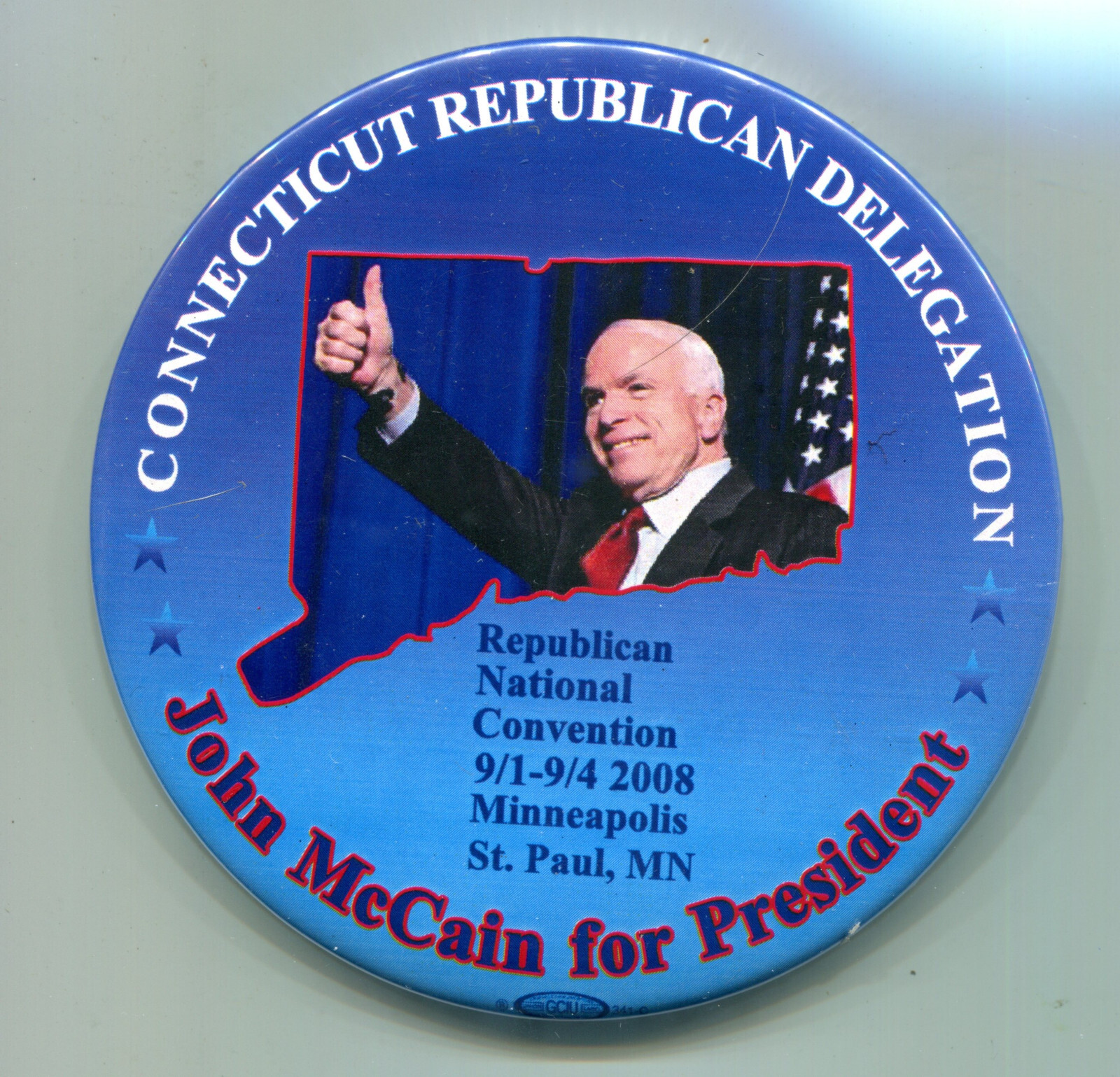 Connecticut Delegation Pinback Button, 2008 Convention, McCain