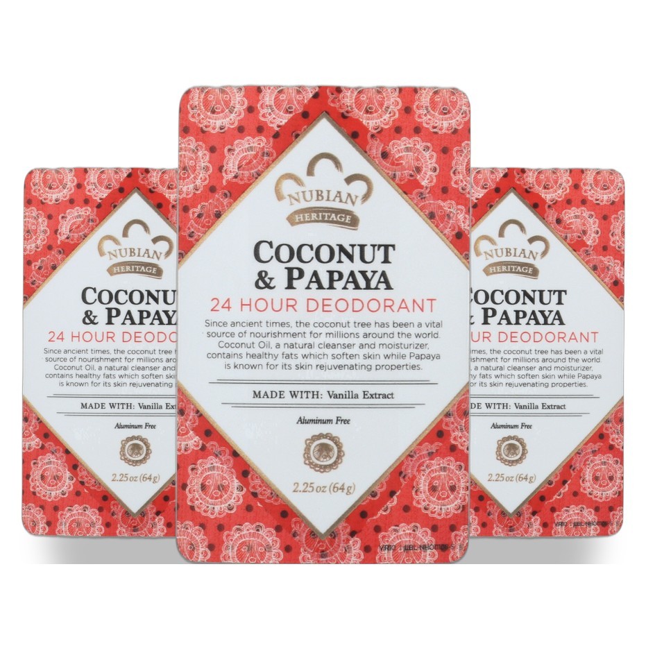 Nubian Heritage Coconut Papaya 24 Hour Deodorant Organic 3 Pack