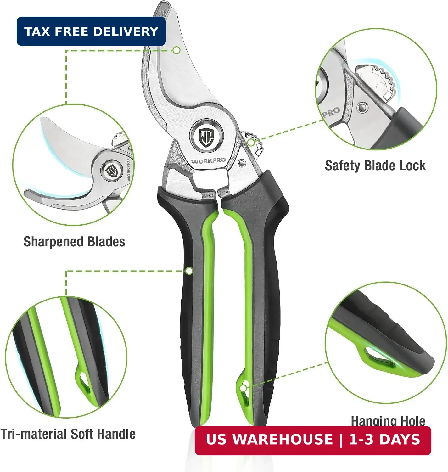 Garden Bypass Pruning Shears, 8.5" Pruning Scissors with CRV Integral Forged Bla