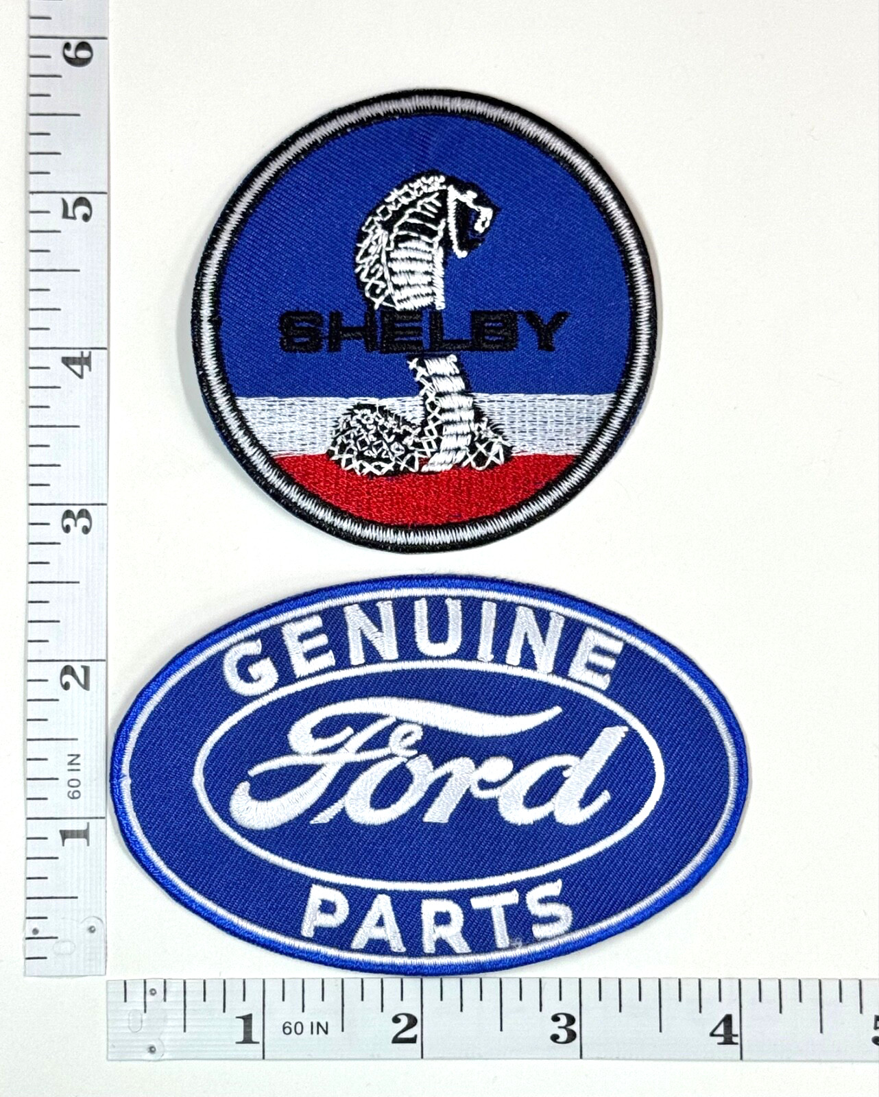 Embroidered 2-Patch Set - Racing - Iron-on - Red/White/Blue - Ford - Shelby