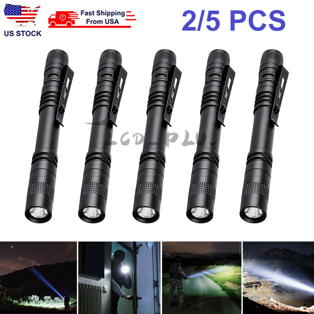 2~5X LED Flashlight Clip Mini Light Penlight Pocket Portable Pen Torch Lamp US