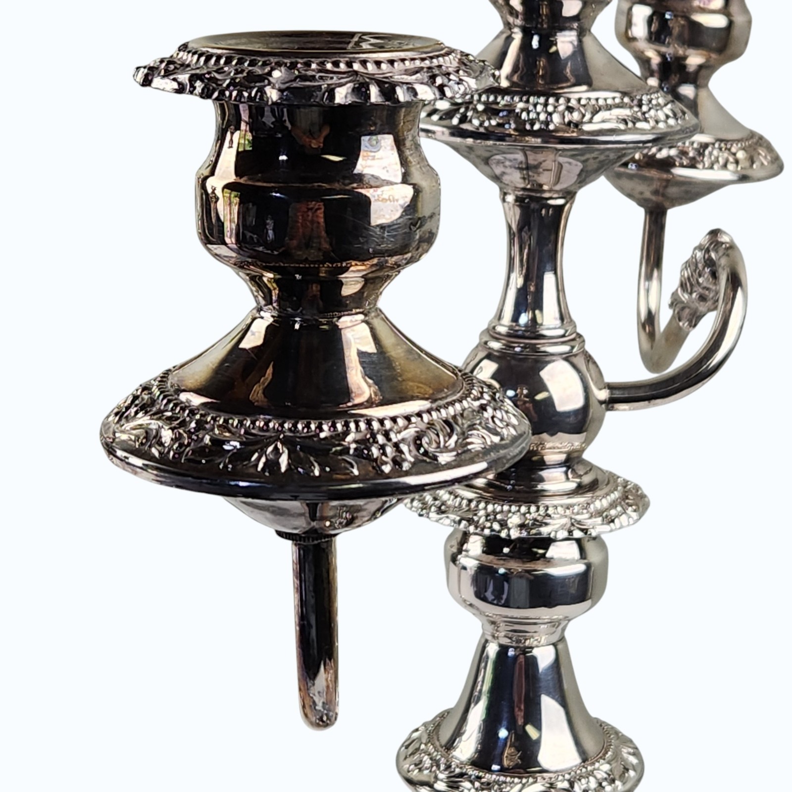 Pr Vtg Silverplate 3‑Light Candelabra Gorham Silver Co Convertible Elegant Decor