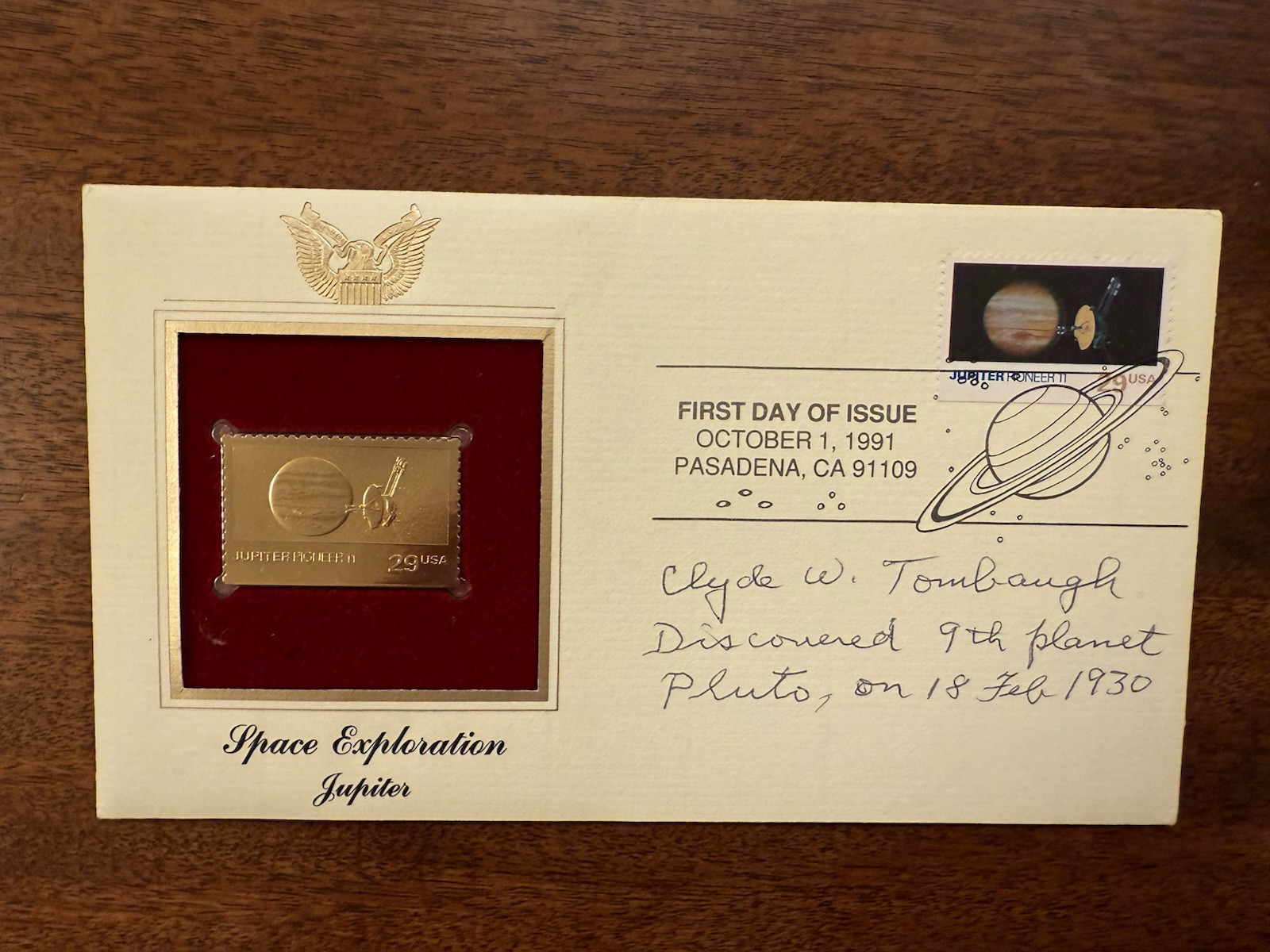 USA 22kt Gold Replica Space Exploration JUPITER stamp 1991 FDC