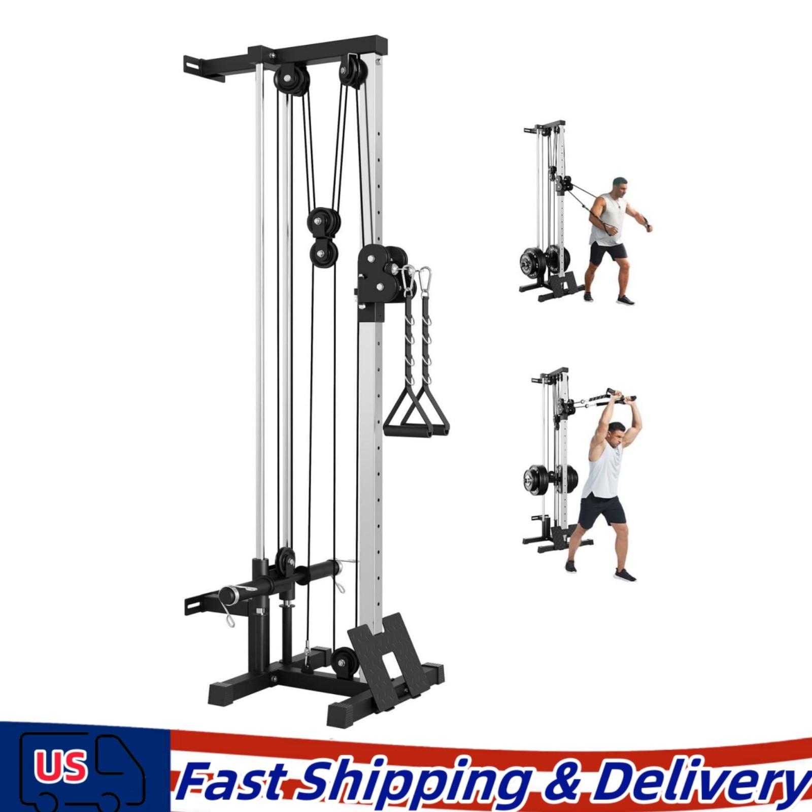 Wall Mount Cable Station LAT Pulldown Machine w/18 Positions Dual Pulley System