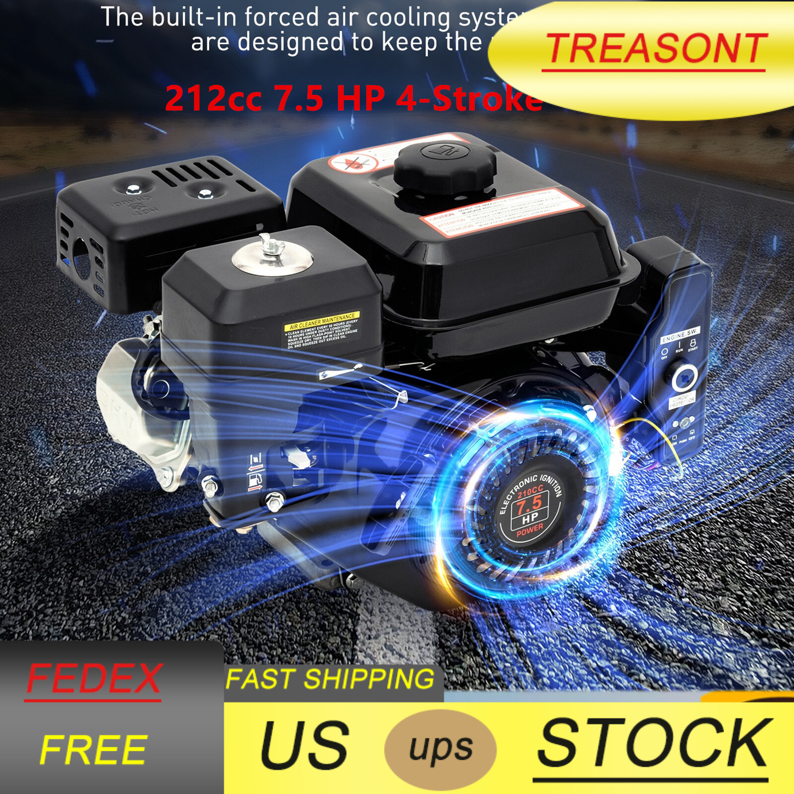 212cc 7.5 HP Electric Start Horizontal Engine Go Kart Gas Engine Motor 4-Stroke