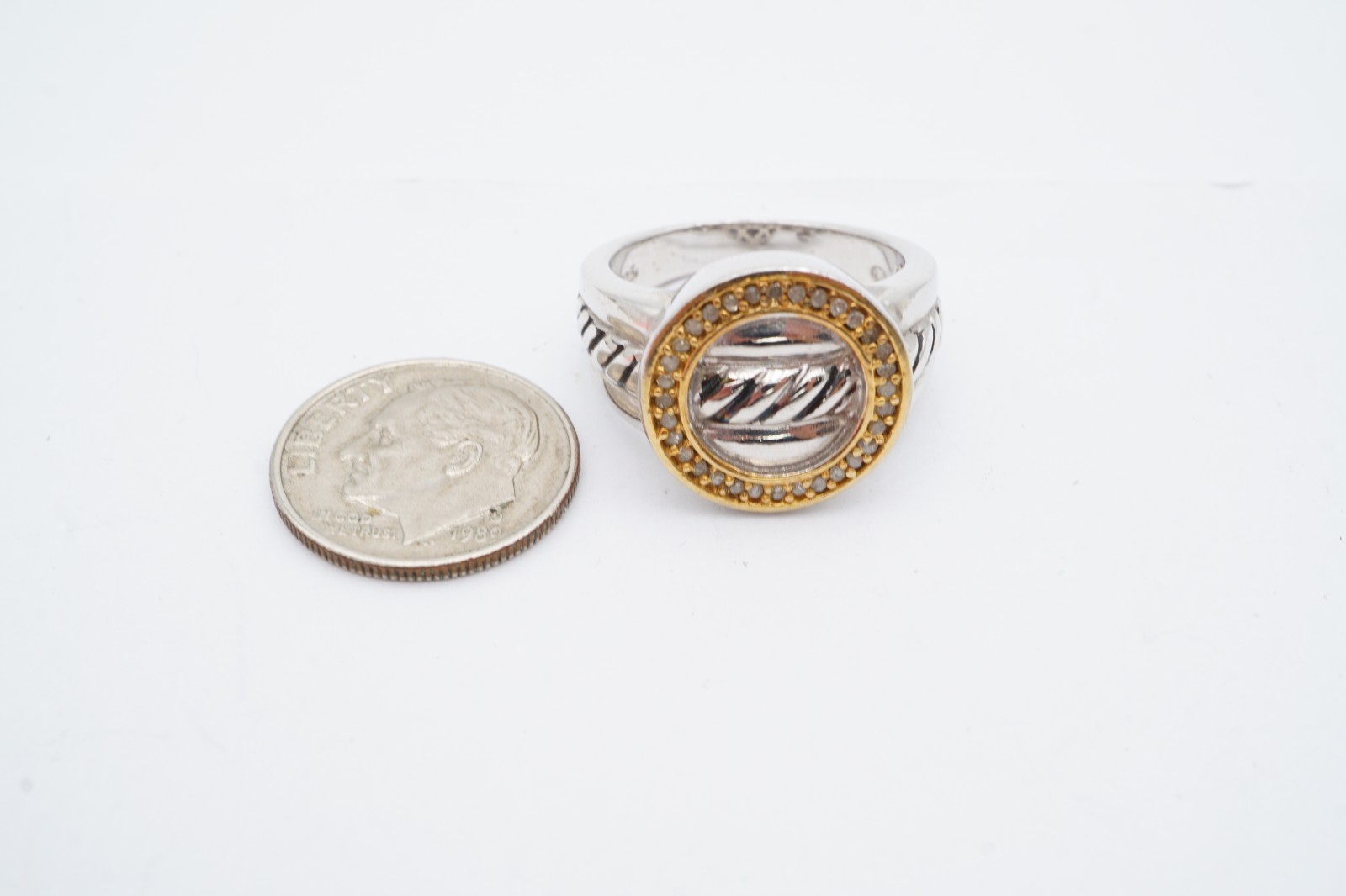 Sterling Silver 925 Diamond Ring Textured Size 7.25