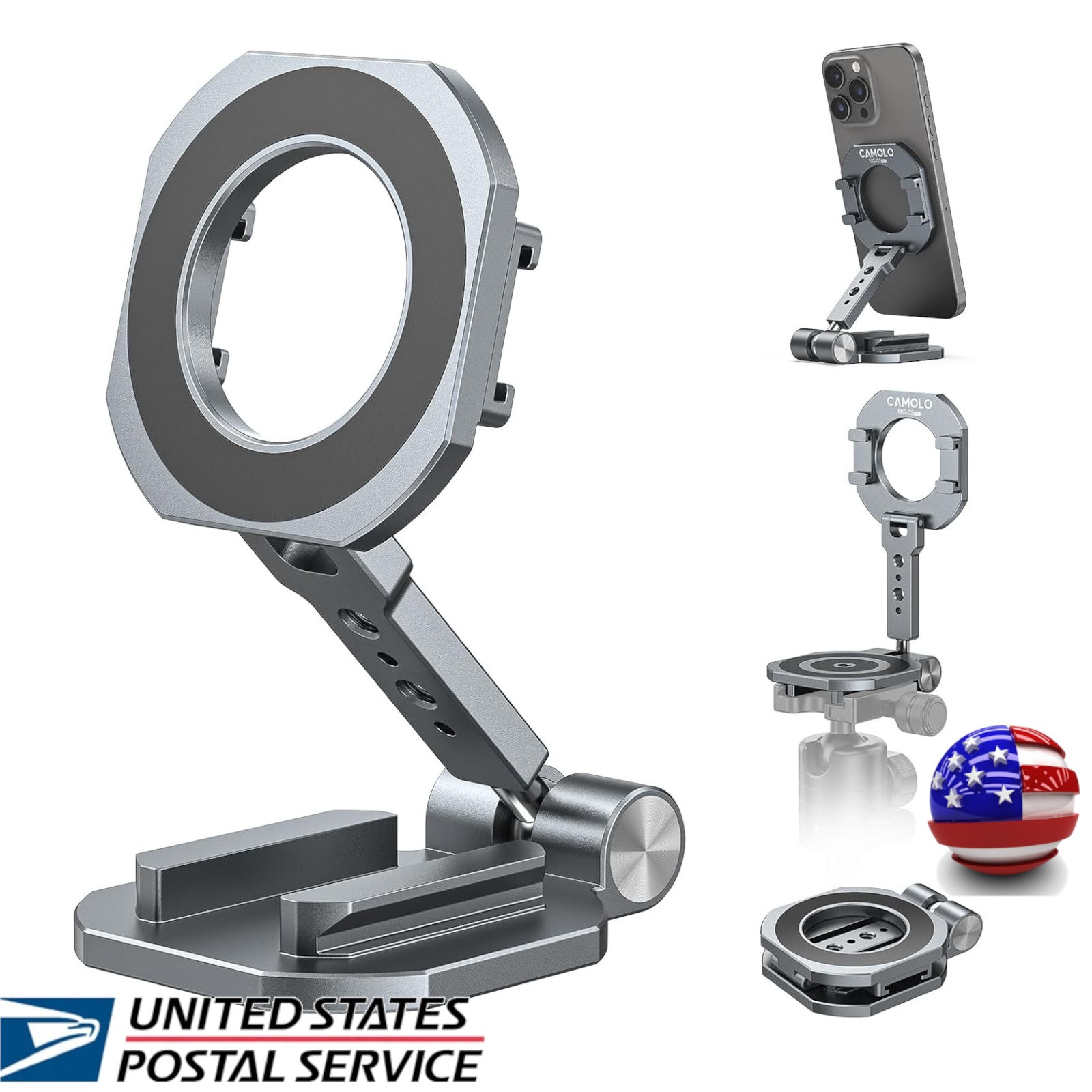 Dual Magnetic Phone Holder w/ Magsafe for iPhone 1/4"-20 Fold Tripod Mount Head